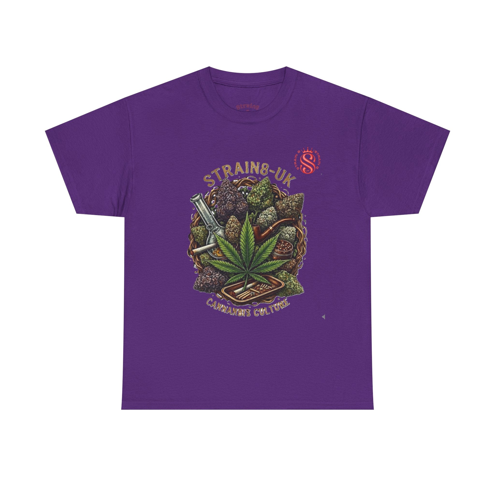 Strain8-UK Cannabis Culture T-Shirt — "Strain8-UK" Vintage Marijuana Leaf Graphic Tee