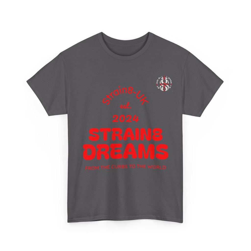 Strain8-UK Dreams 2024 St george cross & spanish flag original logo Tee — Graphic Band Tour Style T‑Shirt