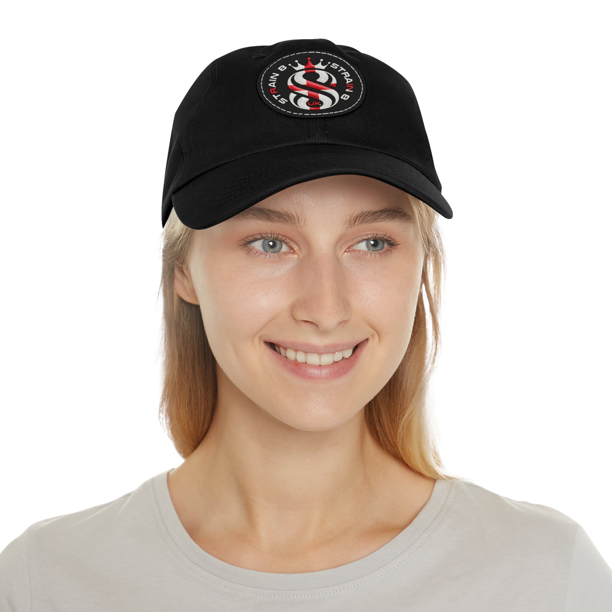 Leather Patch Dad Hat — Round Strain8-UK Cap for Casual Streetwear