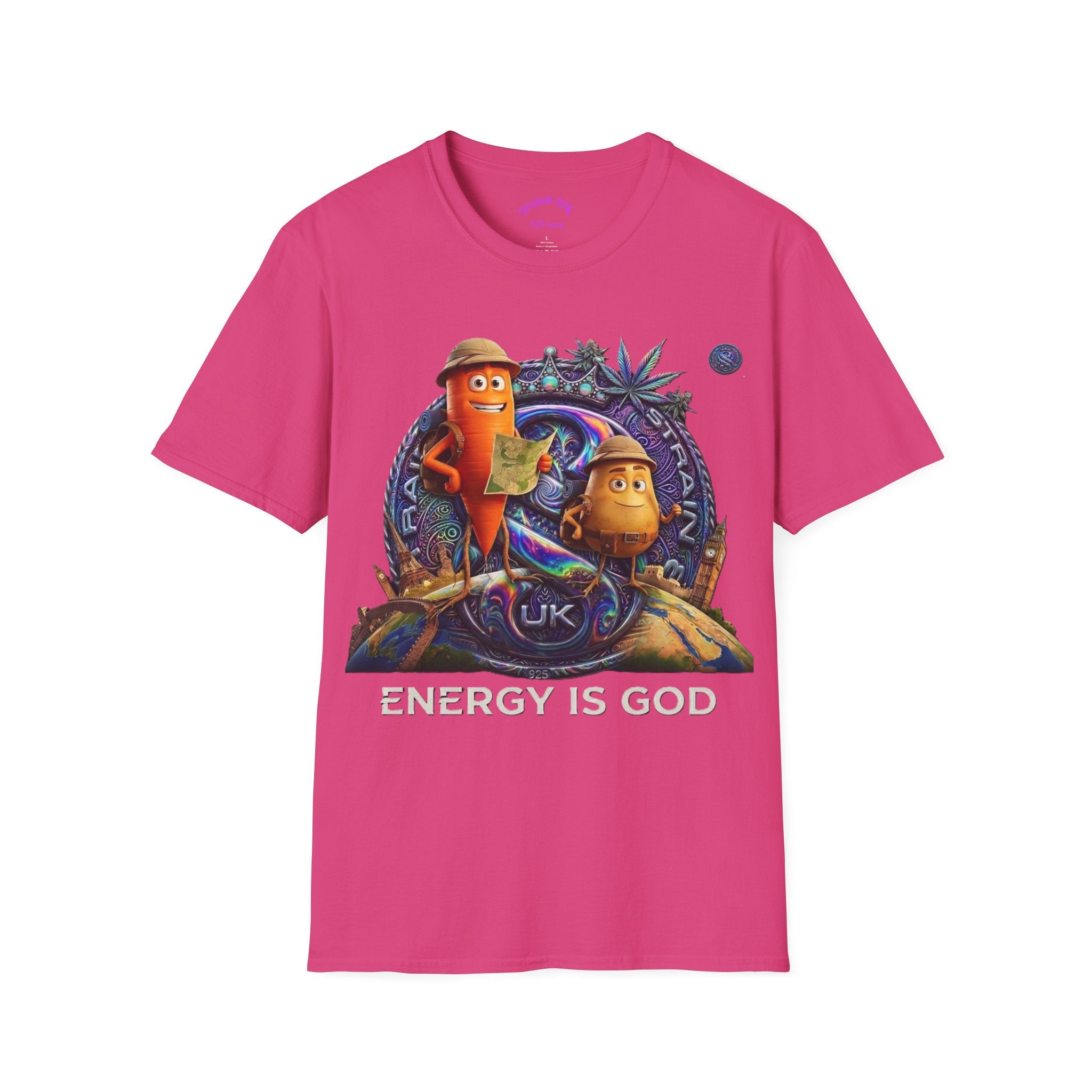 Strain8-UK Ted&Fred Energy Is God T-Shirt — Retro Cartoon Space Energy Design