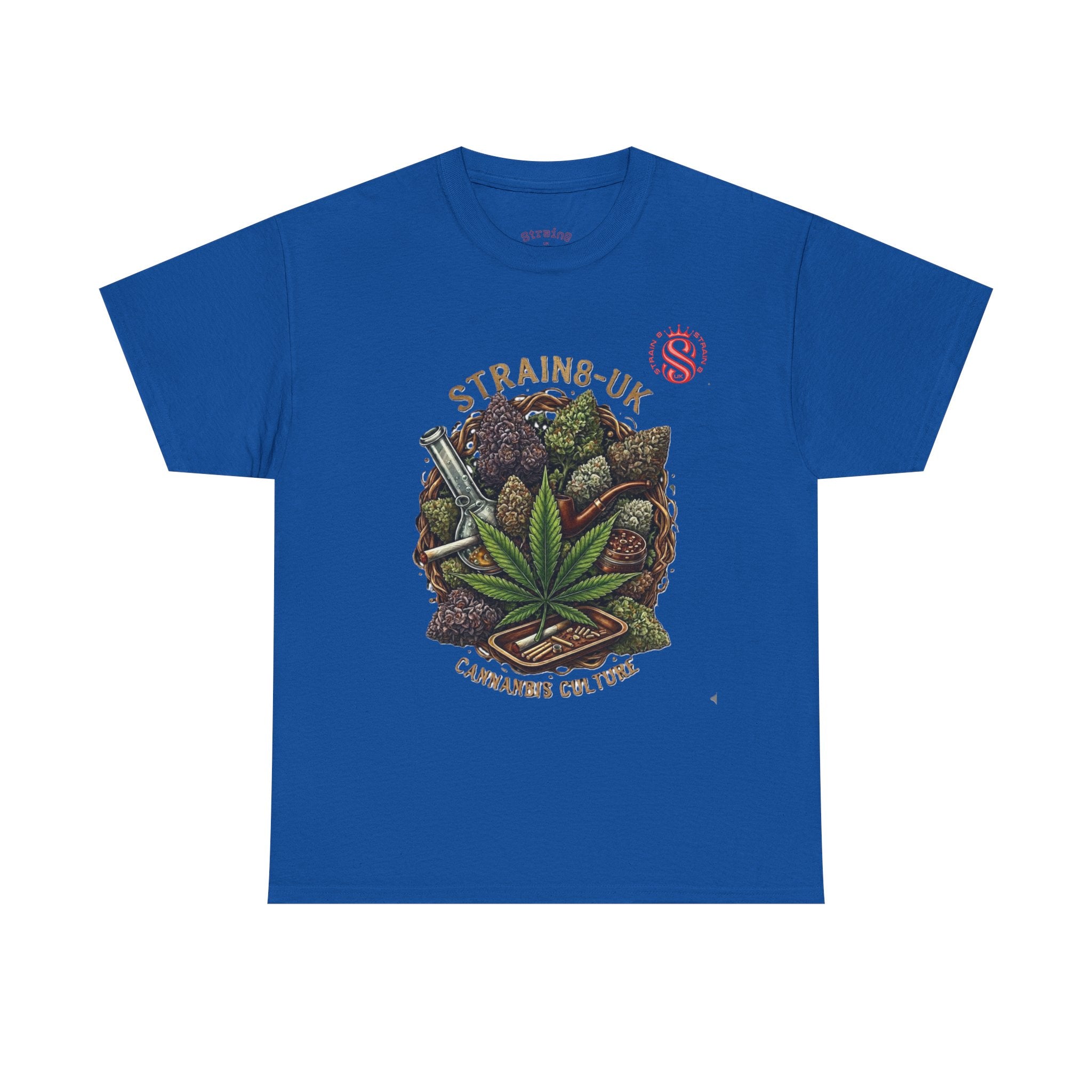 Strain8-UK Cannabis Culture T-Shirt — "Strain8-UK" Vintage Marijuana Leaf Graphic Tee