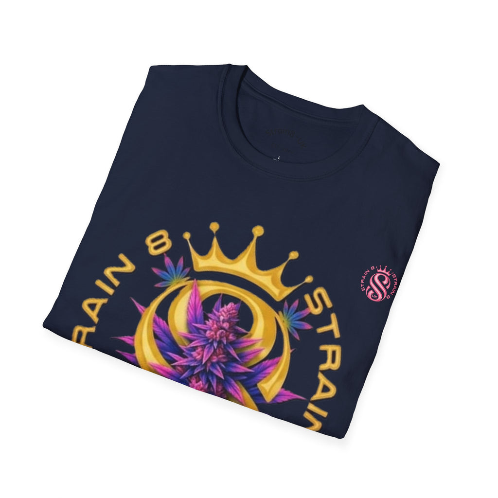 Strain8-UK Crowned Purple Floral & Original Logo T-Shirt — Strain8-UK Graphic Tee