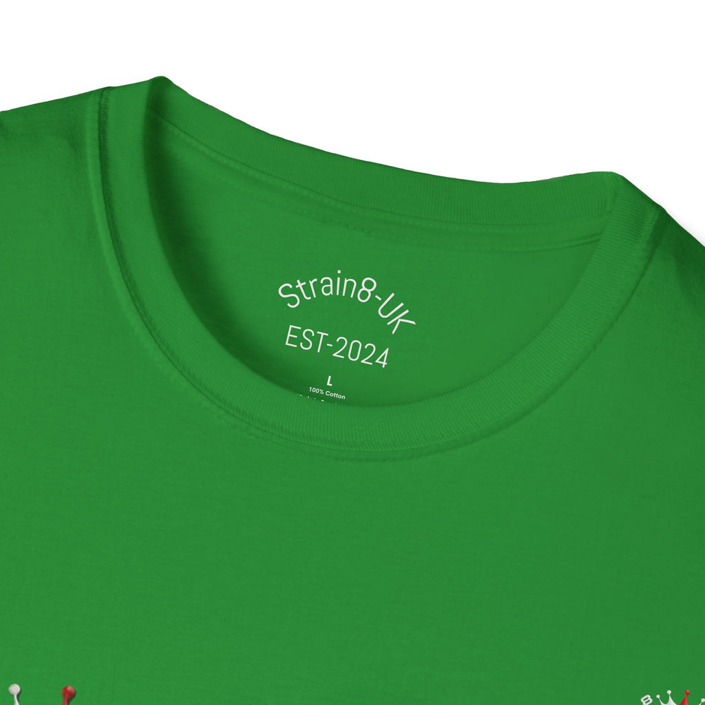 High Performance Strain8-UK Muscle Car T‑Shirt — Green Sports Car Graphic St George Cross Alloys Tee
