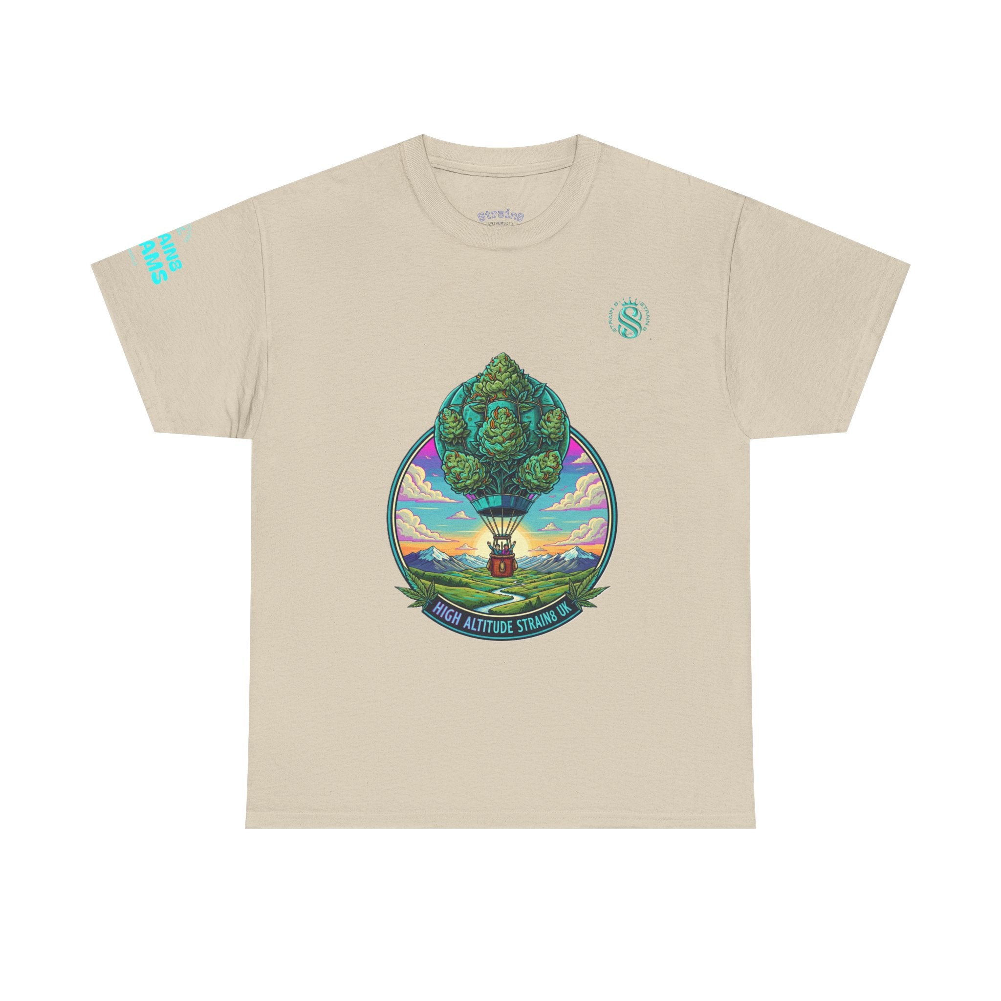 Strain8-UK T-Shirt — "High Altitude Strains" Hot Air Balloon Tree Graphic Tee