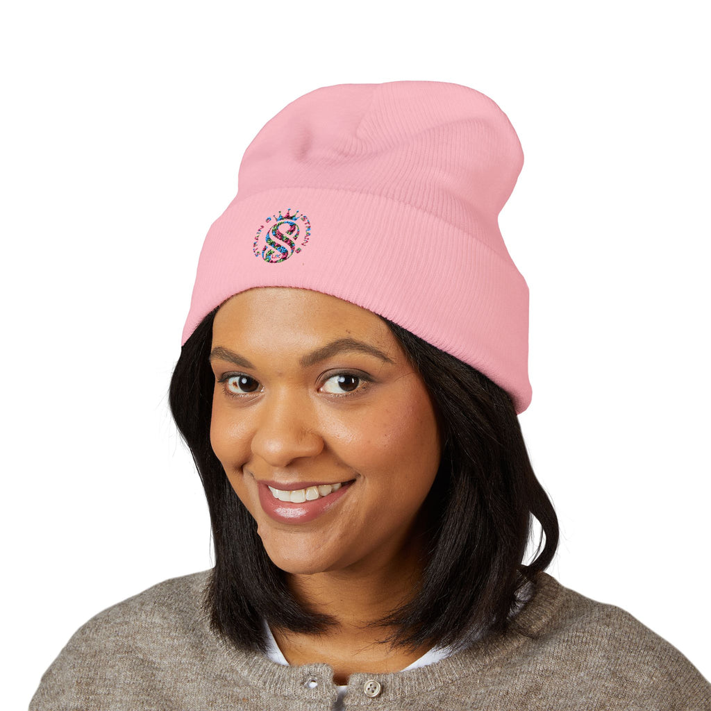 Embroidered Graffiti S8-UK Logo Cuffed Beanie — Cozy Knit Winter Hat