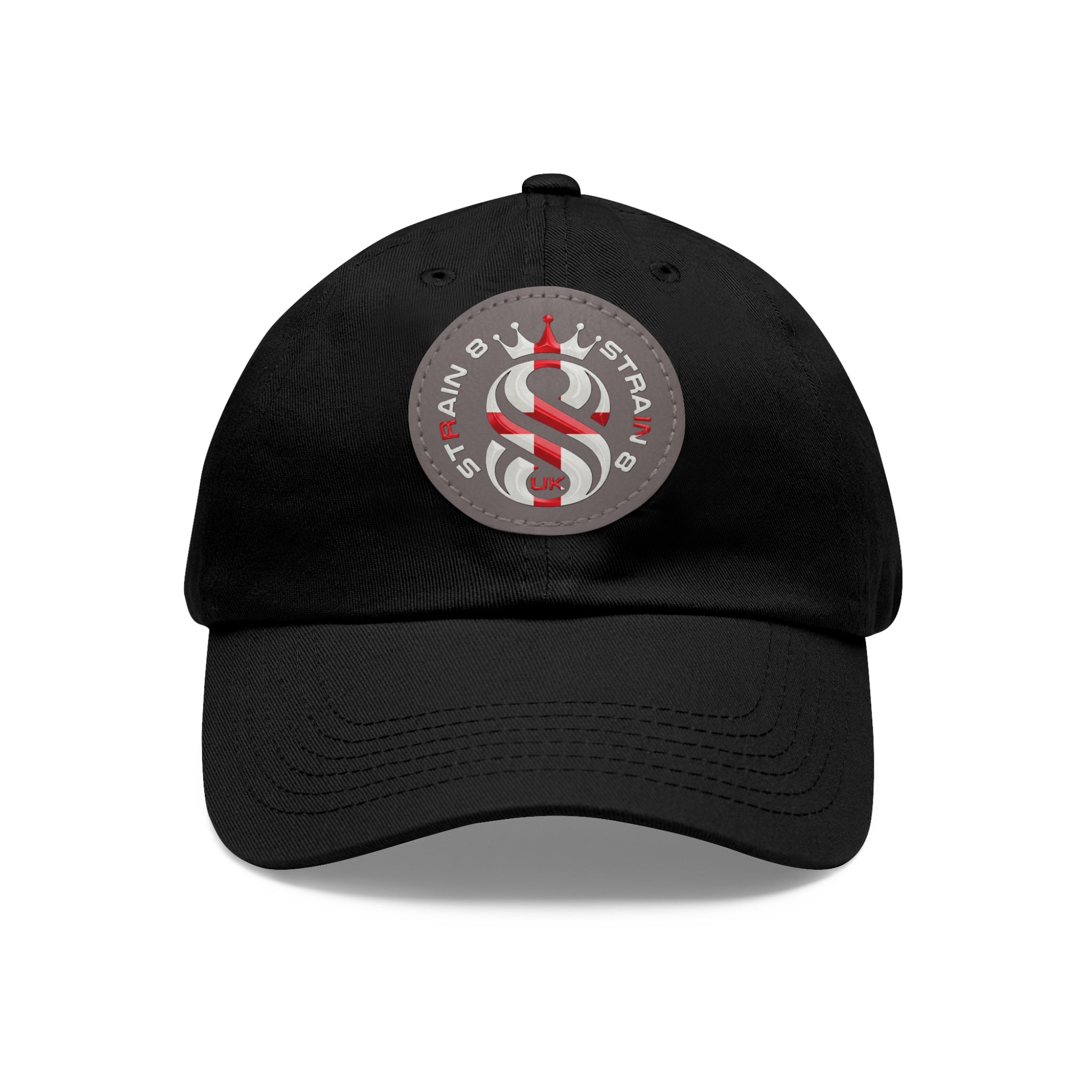 Leather Patch Dad Hat — Round Strain8-UK Cap for Casual Streetwear