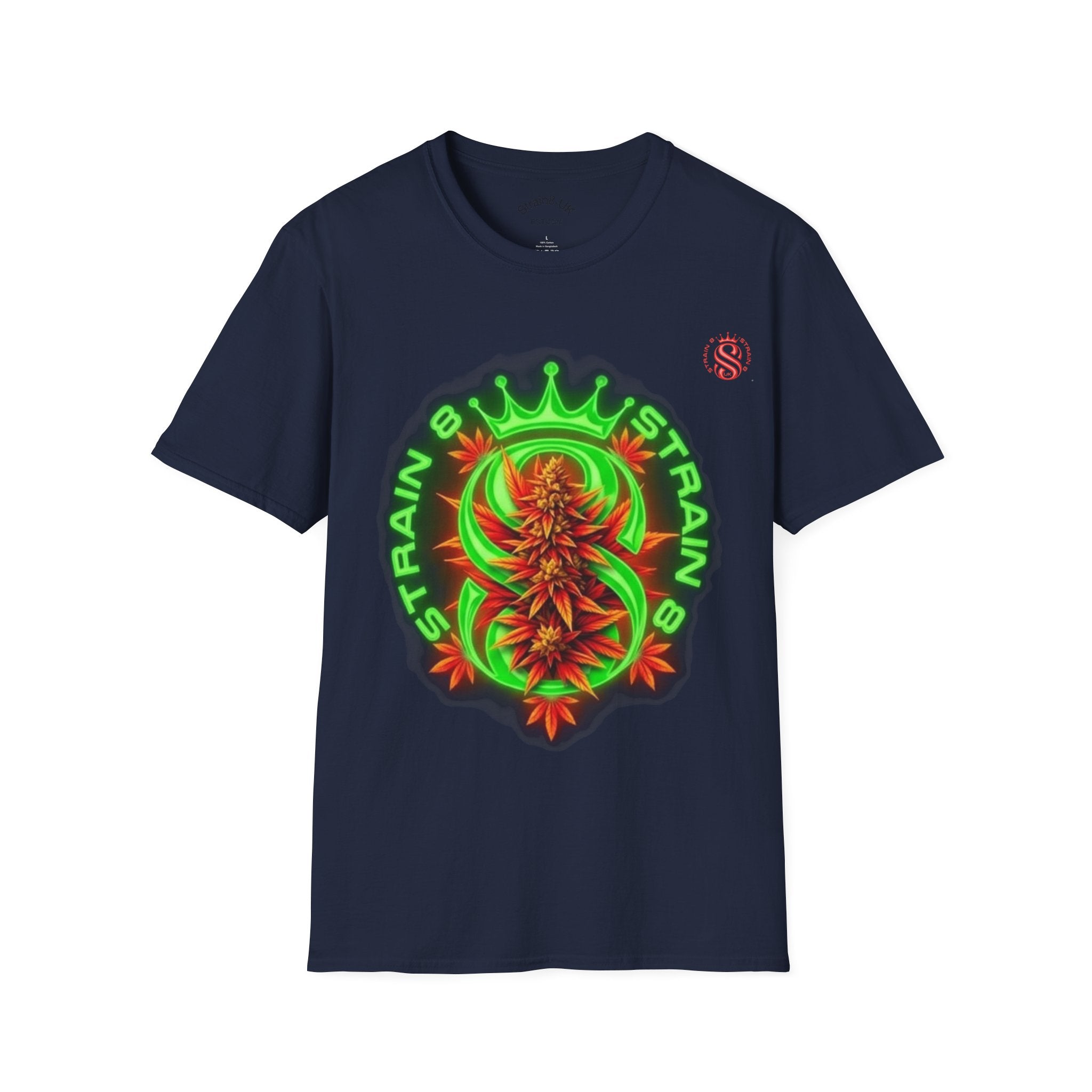 Strain8-UK Cannabis Crown Tee — Green & Red 'Strain8-UK' Graphic T-Shirt
