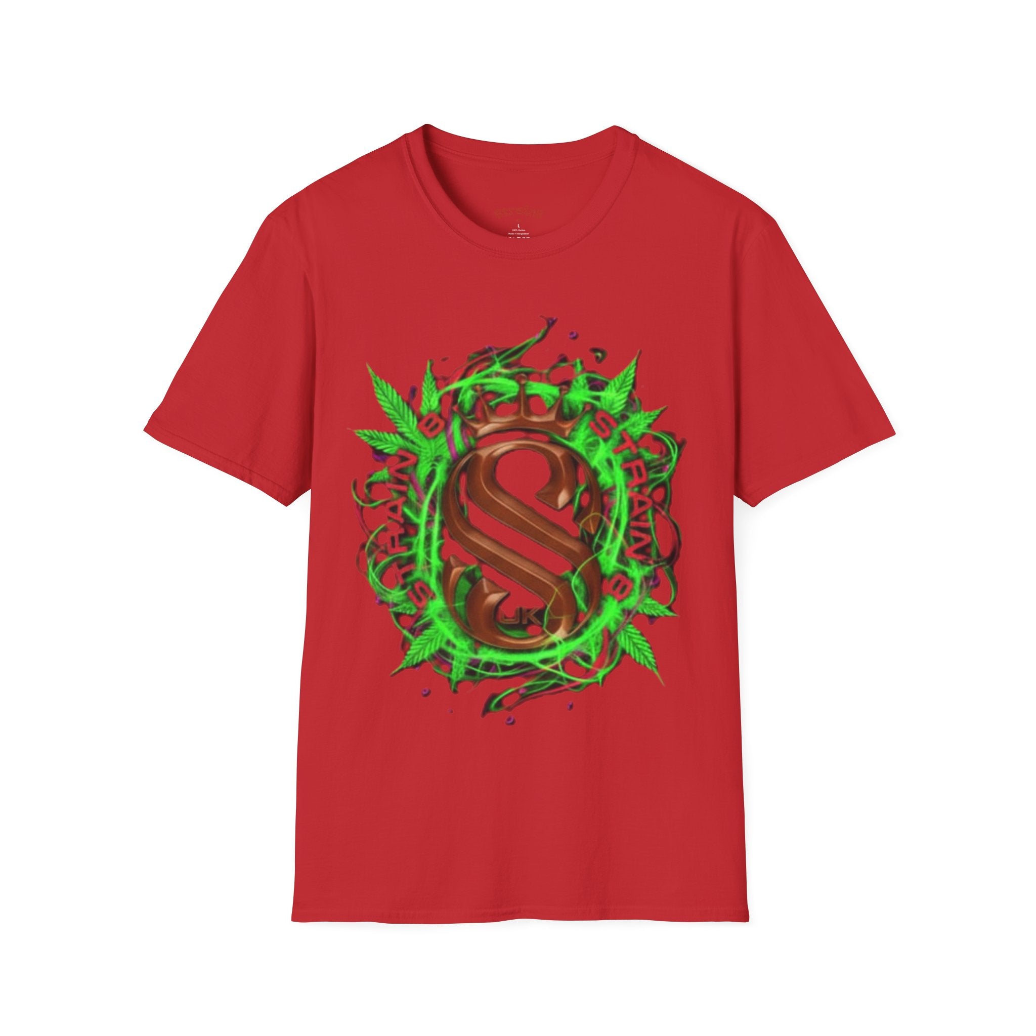 Strain8-UK Chocolate Brown Monogram T‑Shirt — Green Vines Rustic Letter S8 Graphic Tee