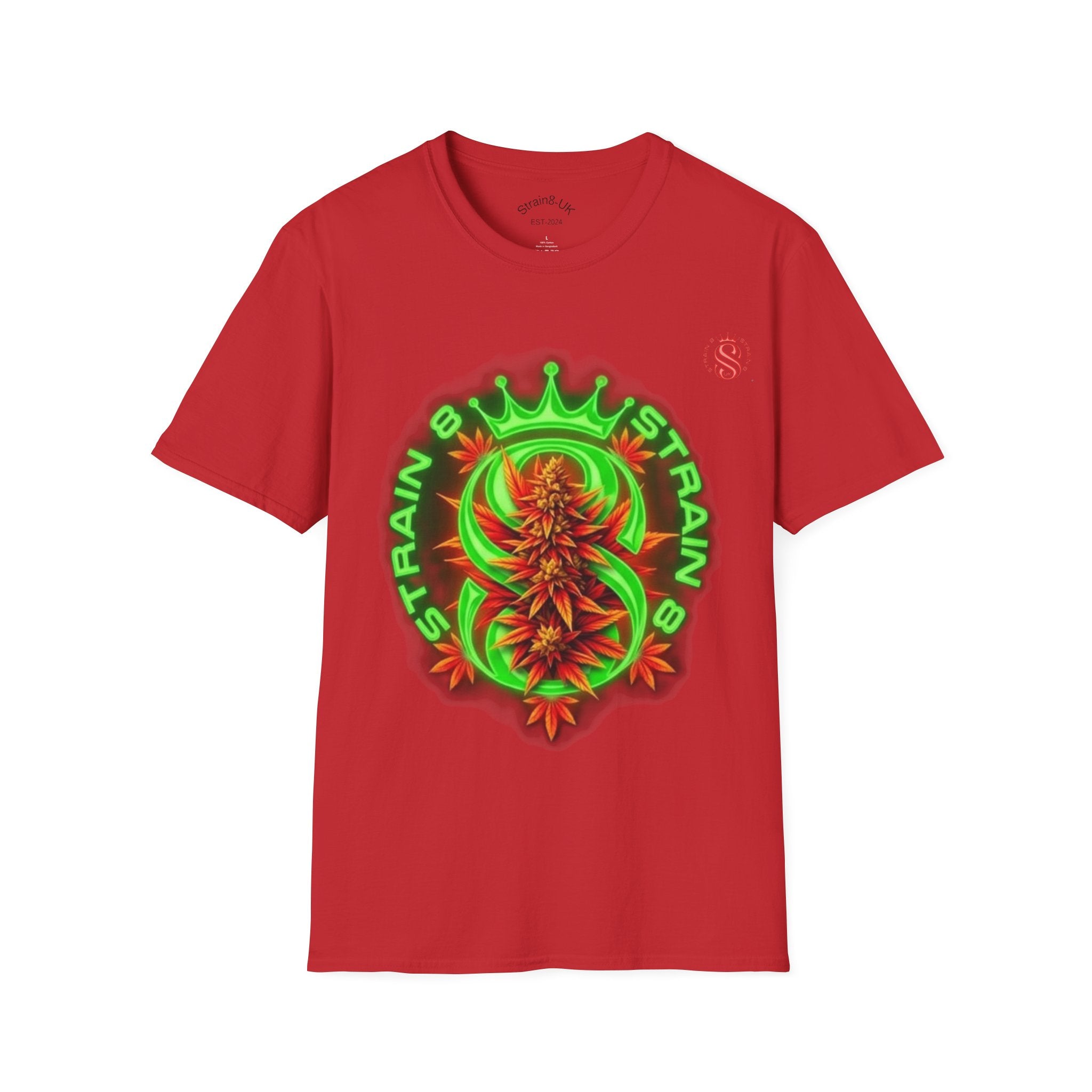 Strain8-UK Cannabis Crown Tee — Green & Red 'Strain8-UK' Graphic T-Shirt