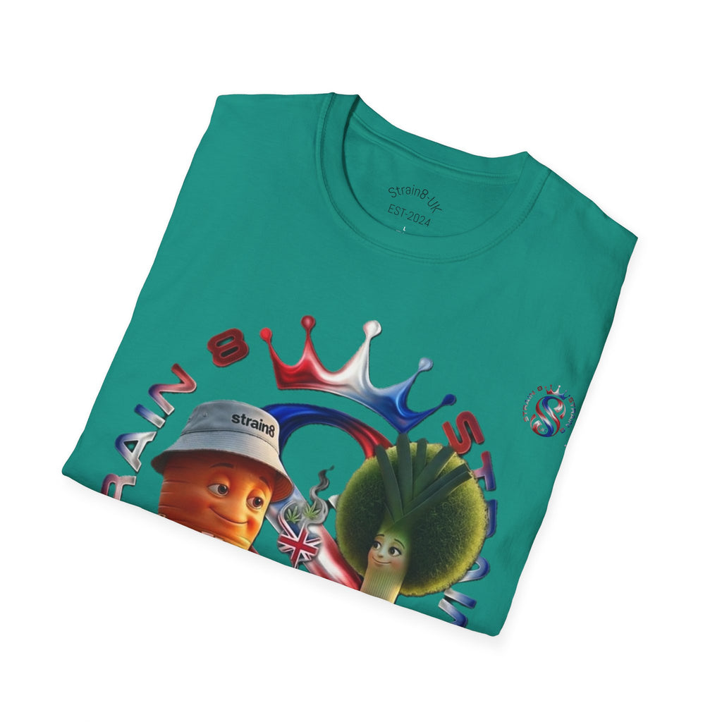 The Royal Strain8-UK T‑Shirt – Cute Cartoon Ted the carrot & Lucy the leak Veggie Characters Tee