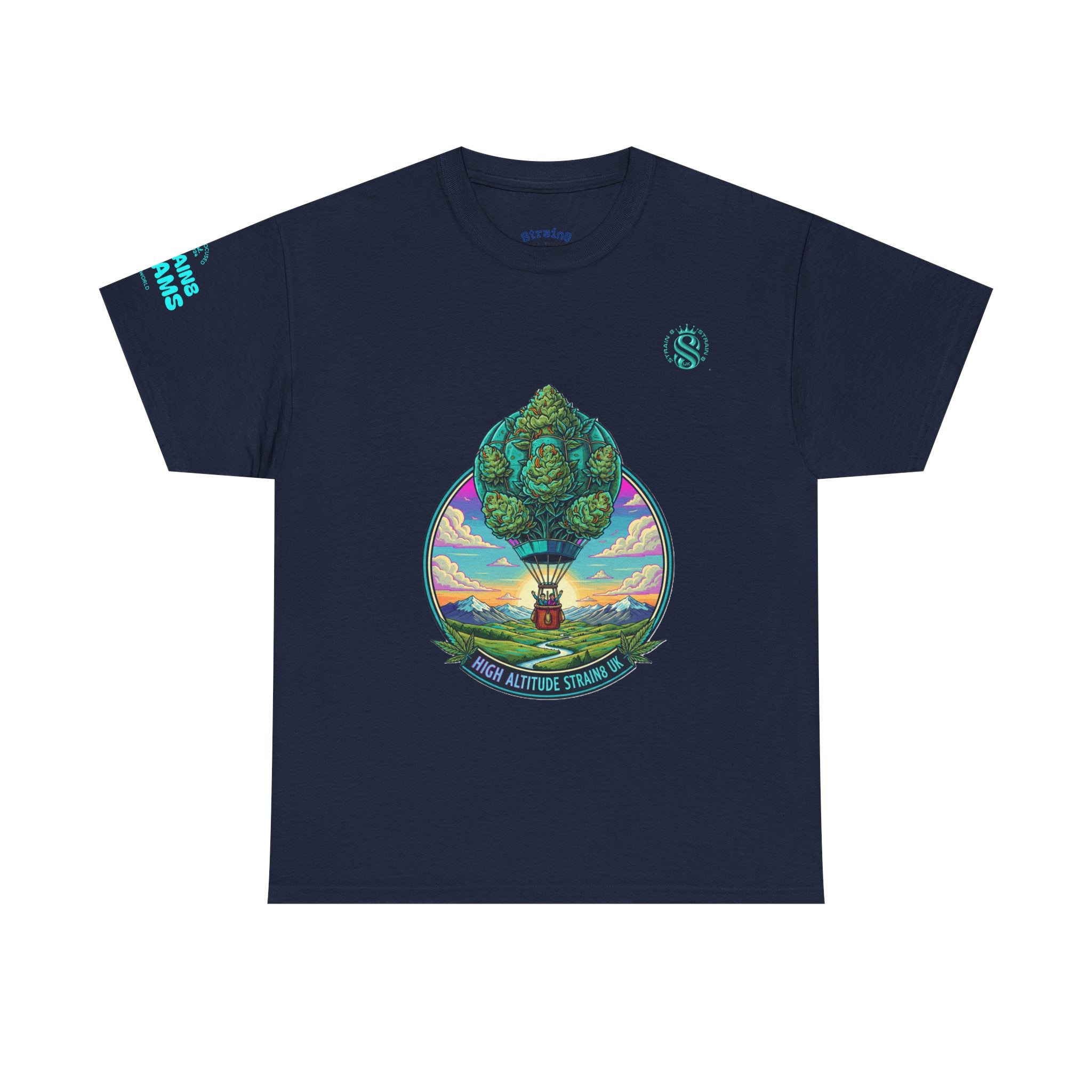 Strain8-UK T-Shirt — "High Altitude Strains" Hot Air Balloon Tree Graphic Tee