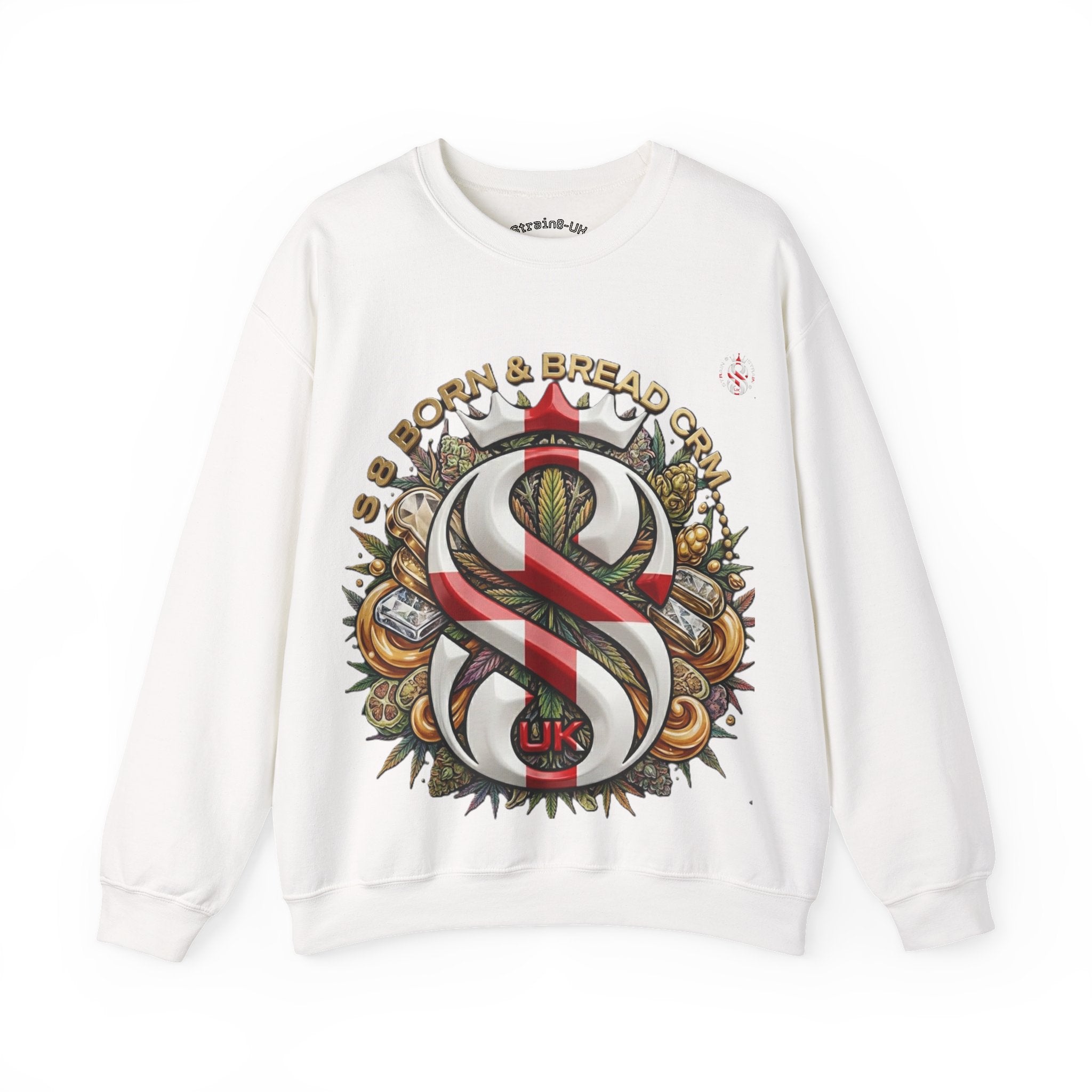 Crewneck Sweatshirt — Celtic S8-UK & Red Ribbon Emblem with ‘Born & Bread Again’ Graphic CRM EDITION
