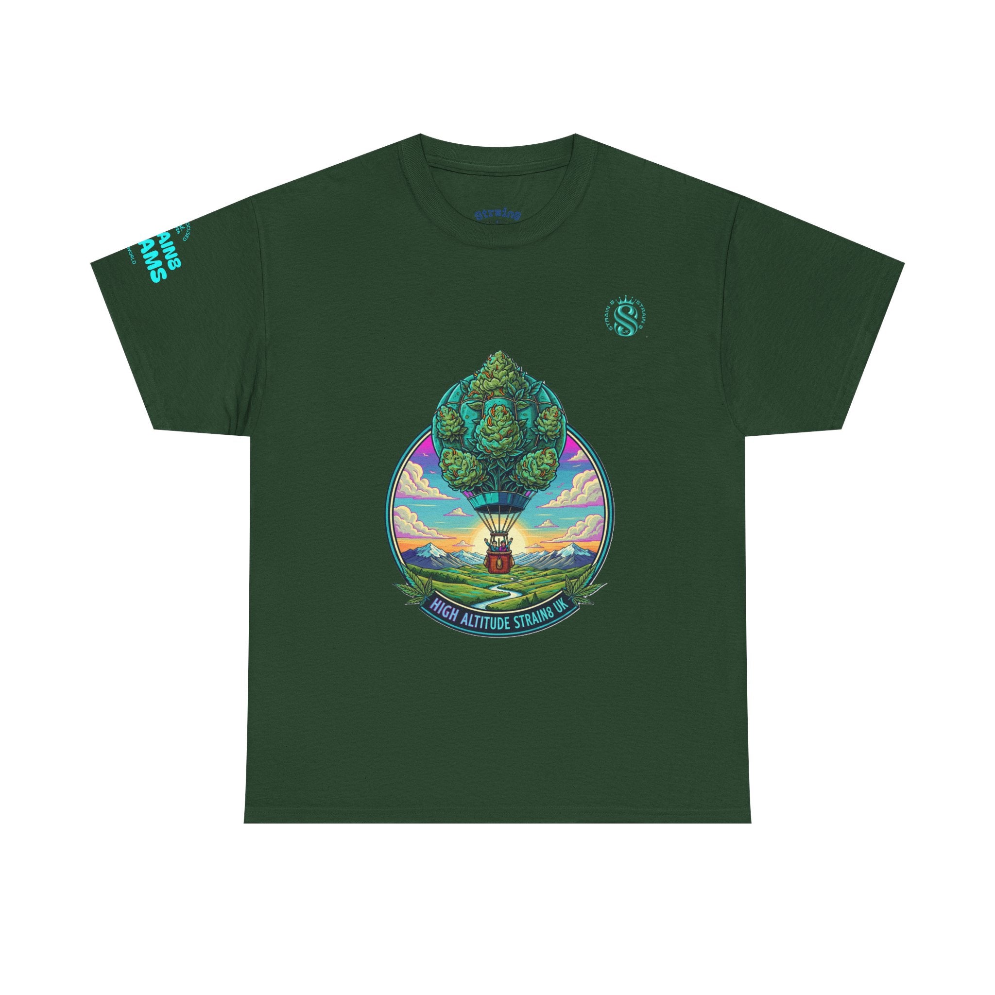 Strain8-UK T-Shirt — "High Altitude Strains" Hot Air Balloon Tree Graphic Tee