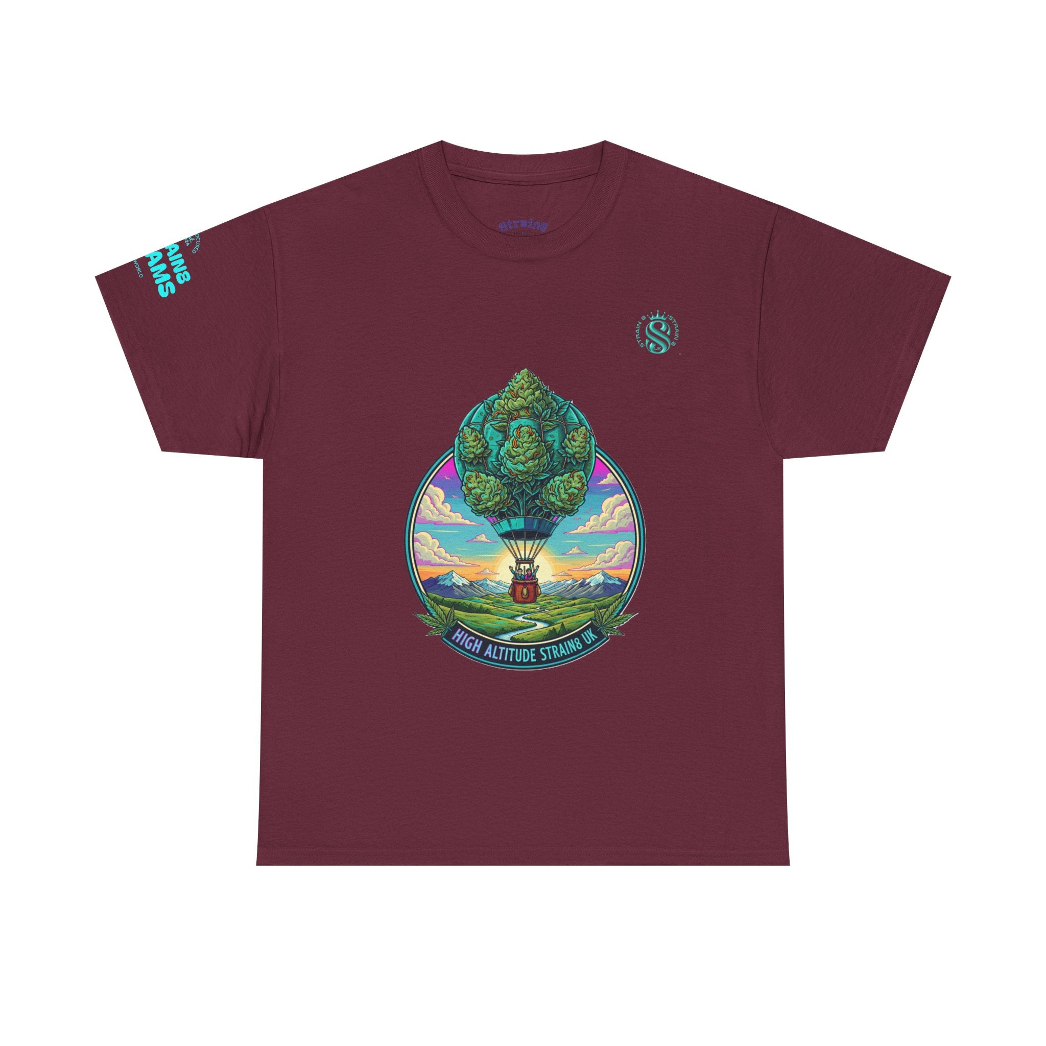 Strain8-UK T-Shirt — "High Altitude Strains" Hot Air Balloon Tree Graphic Tee