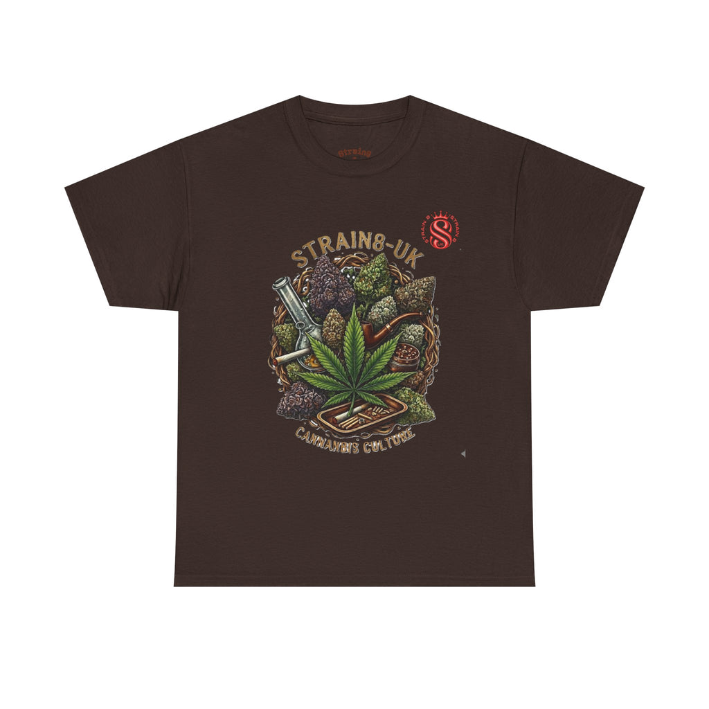 Strain8-UK Cannabis Culture T-Shirt — "Strain8-UK" Vintage Marijuana Leaf Graphic Tee