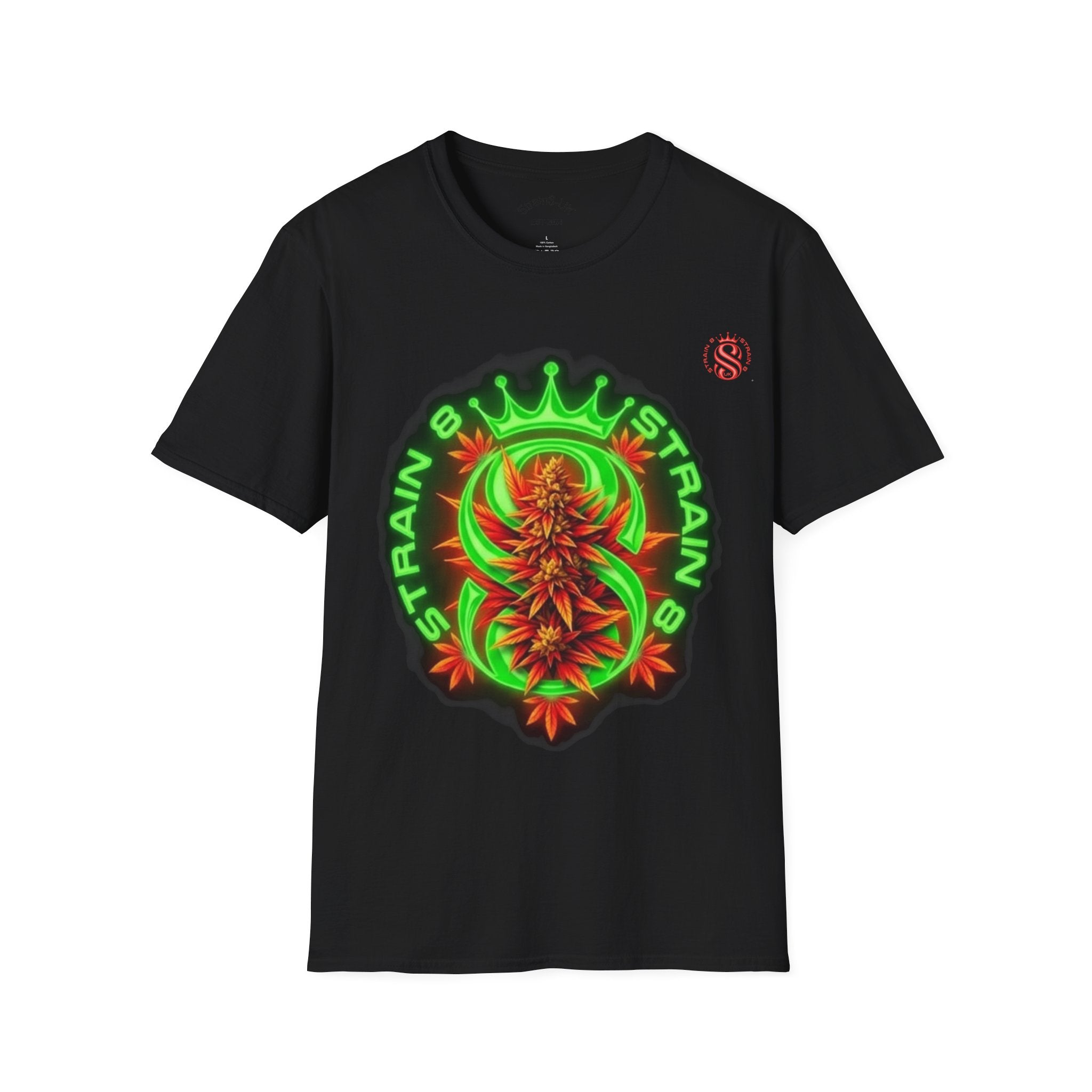 Strain8-UK Cannabis Crown Tee — Green & Red 'Strain8-UK' Graphic T-Shirt