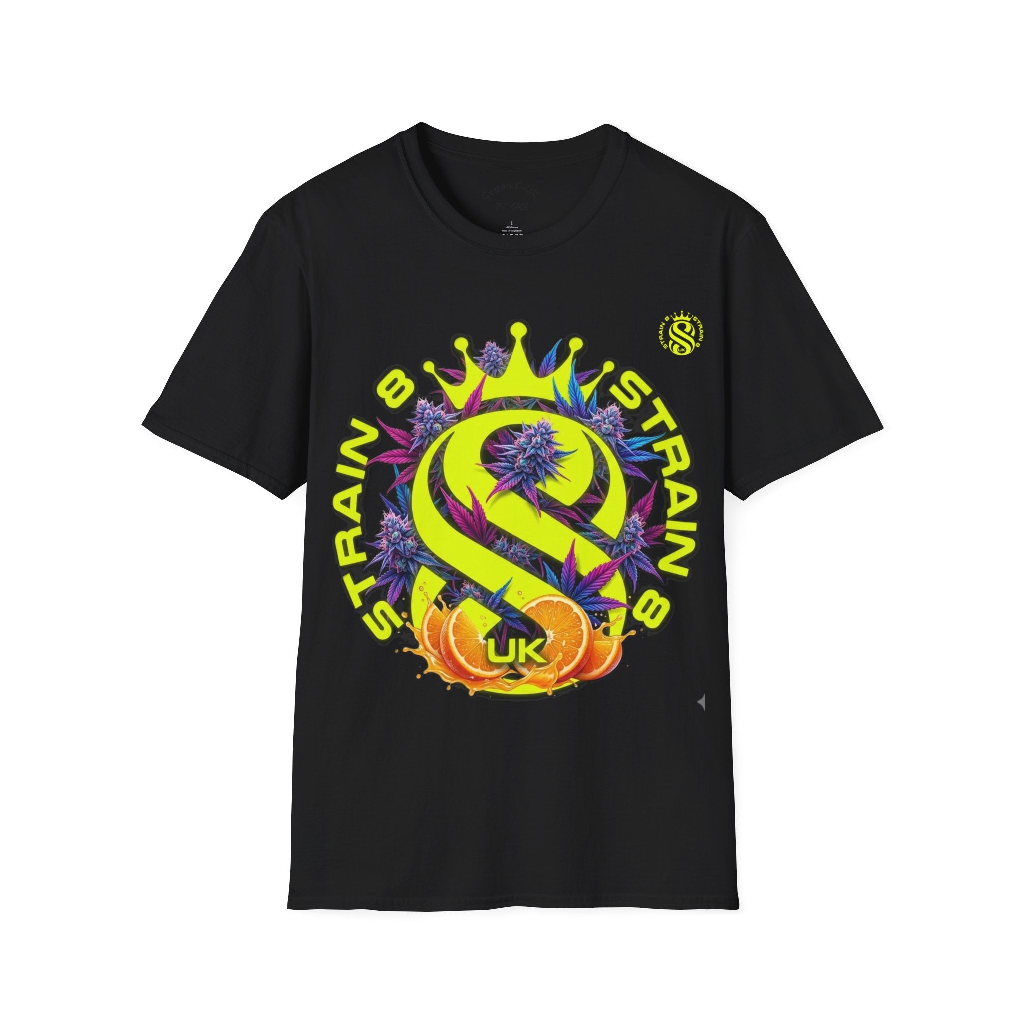Strain8-UK  T-Shirt — 'Strain8-UK' Crown Cannabis Design with flower T shirt