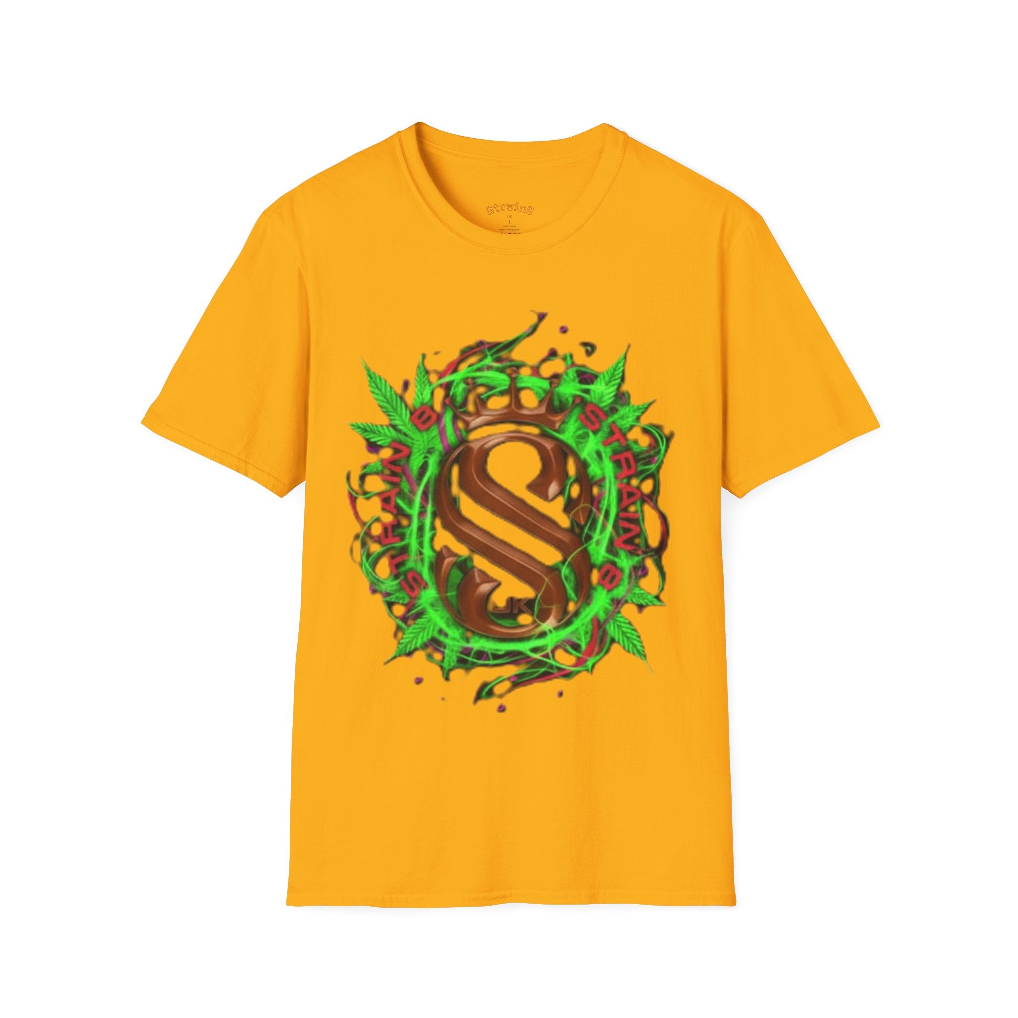 Strain8-UK Chocolate Brown Monogram T‑Shirt — Green Vines Rustic Letter S8 Graphic Tee