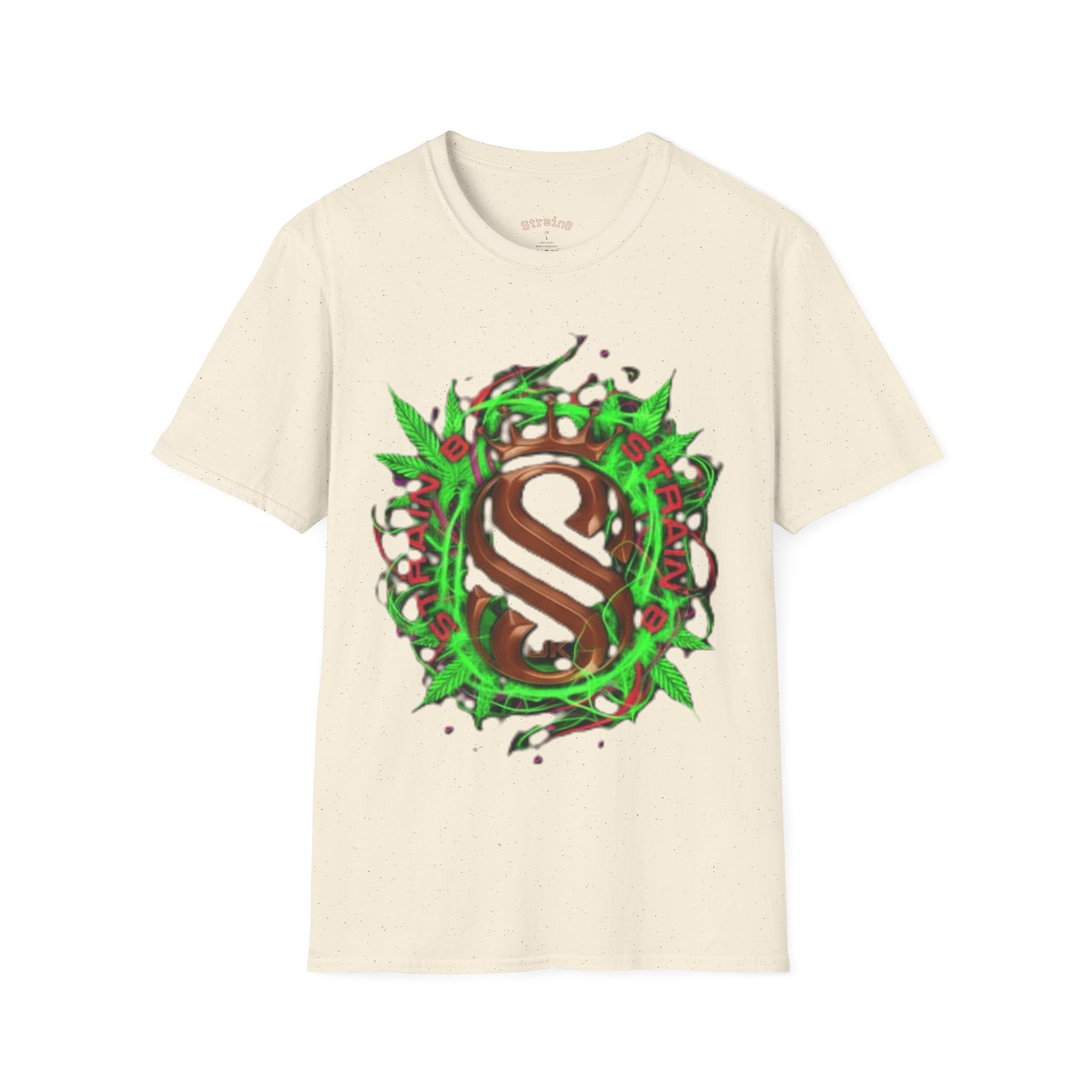 Strain8-UK Chocolate Brown Monogram T‑Shirt — Green Vines Rustic Letter S8 Graphic Tee