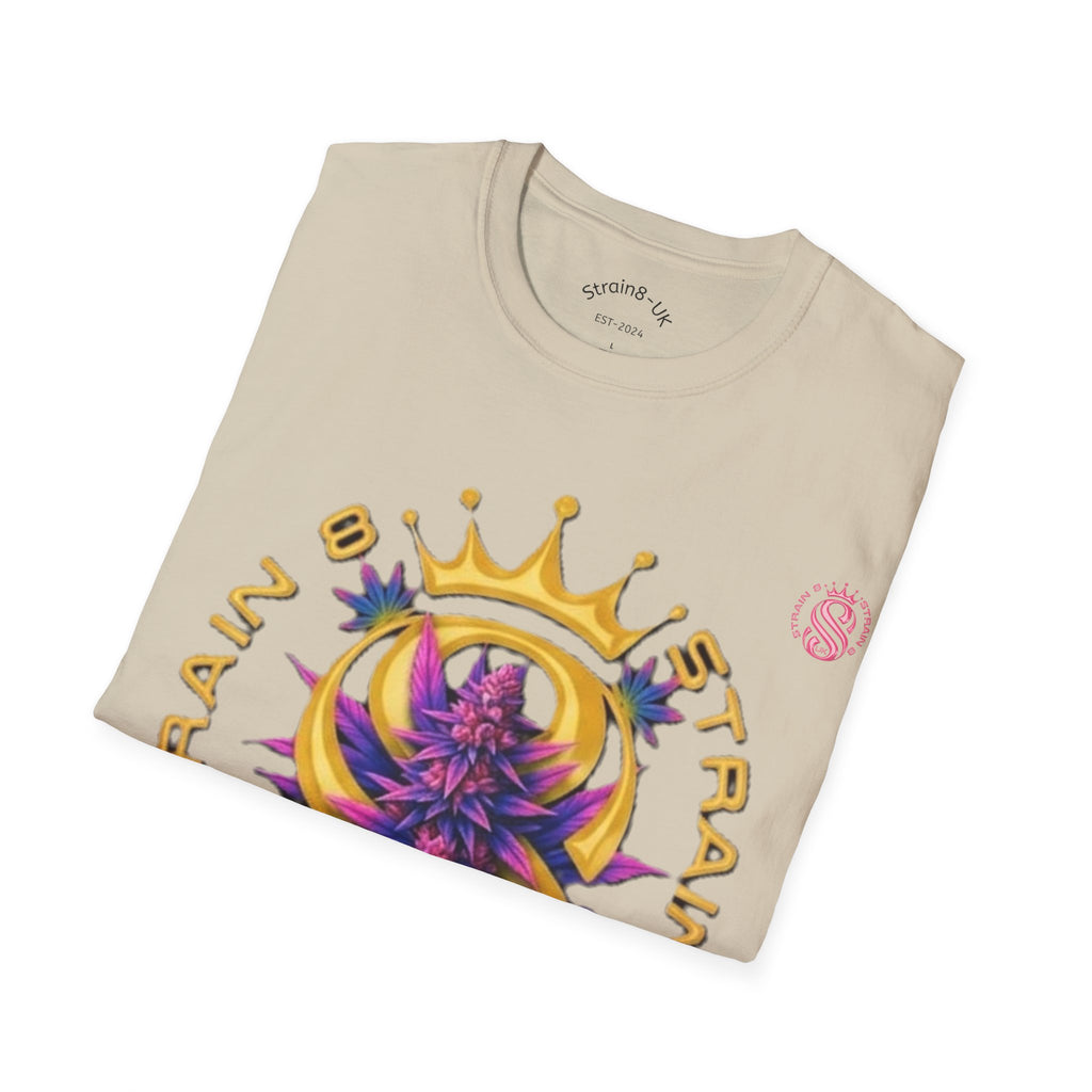 Strain8-UK Crowned Purple Floral & Original Logo T-Shirt — Strain8-UK Graphic Tee