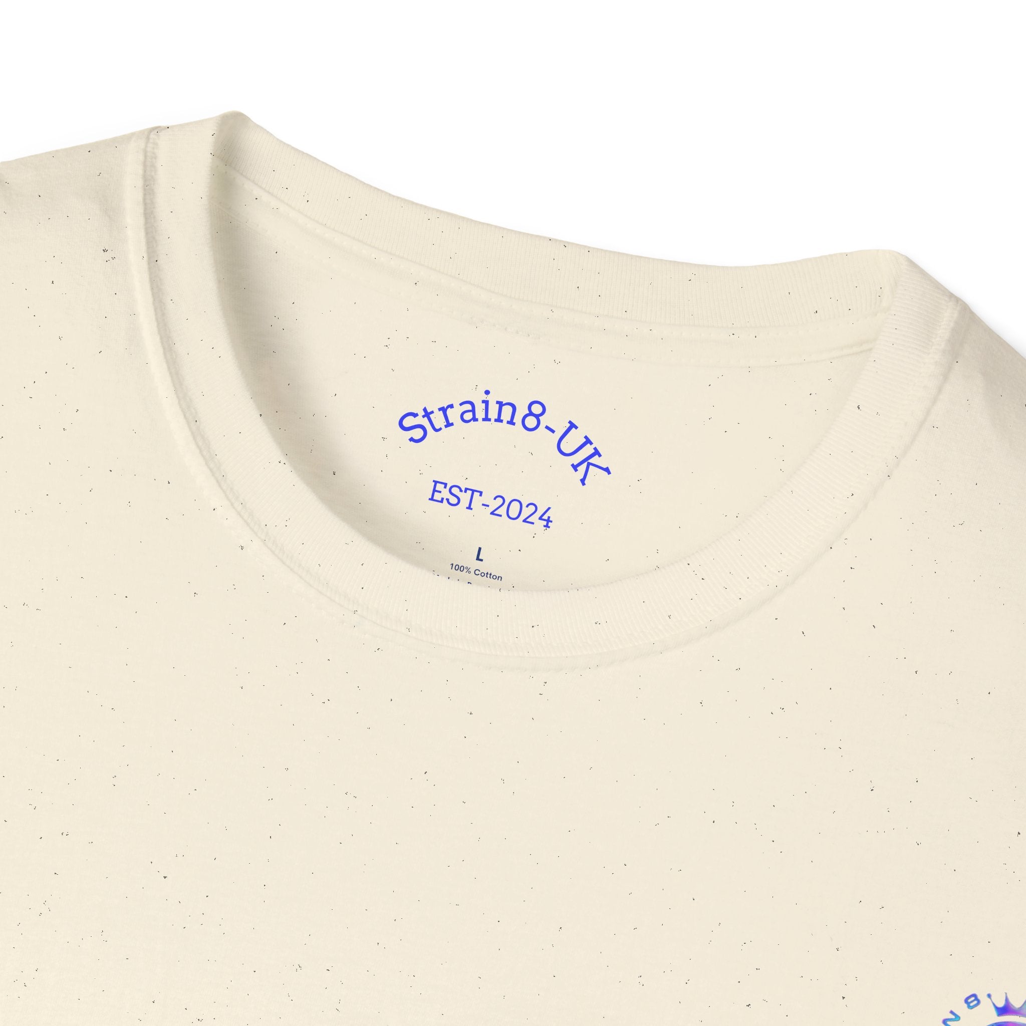Strain8-UK Logo T-Shirt — Small Embroidered Globe Tee, THE LOGO LINE........