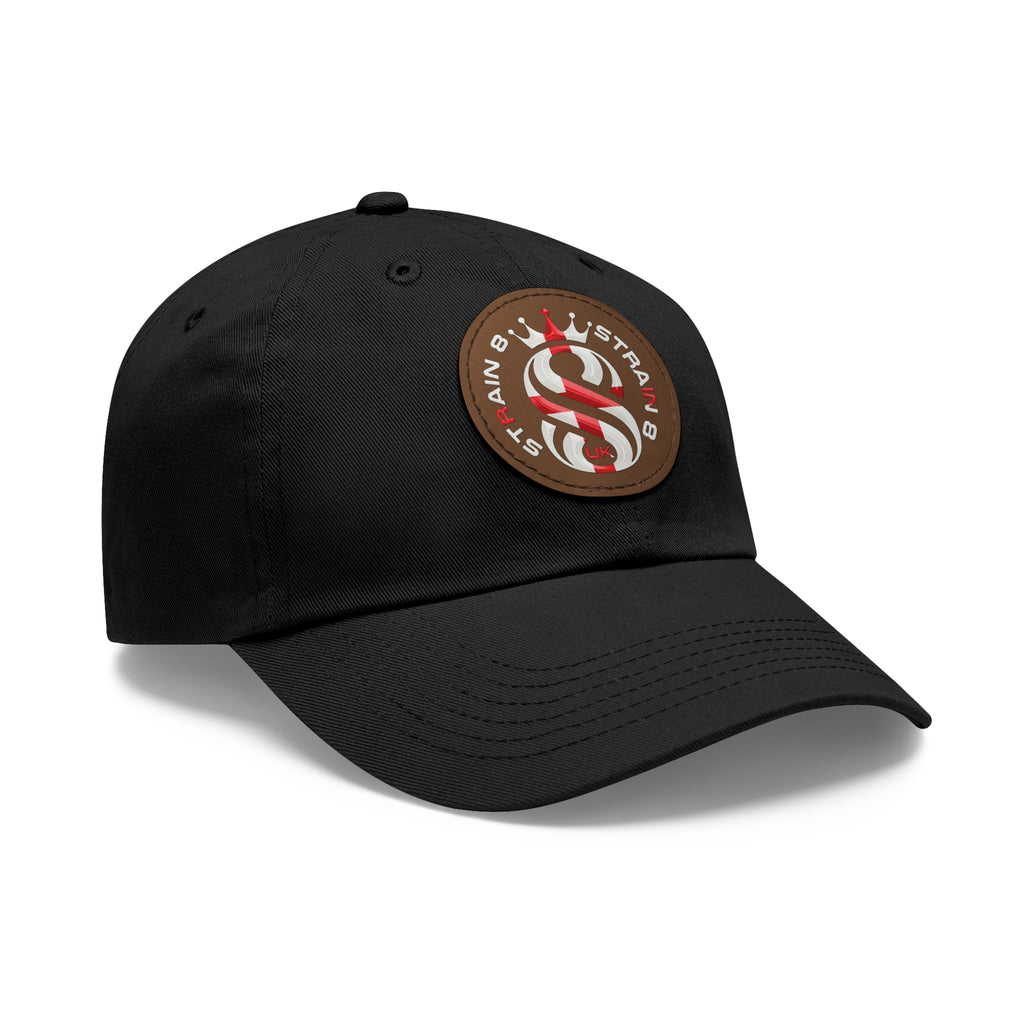 Leather Patch Dad Hat — Round Strain8-UK Cap for Casual Streetwear