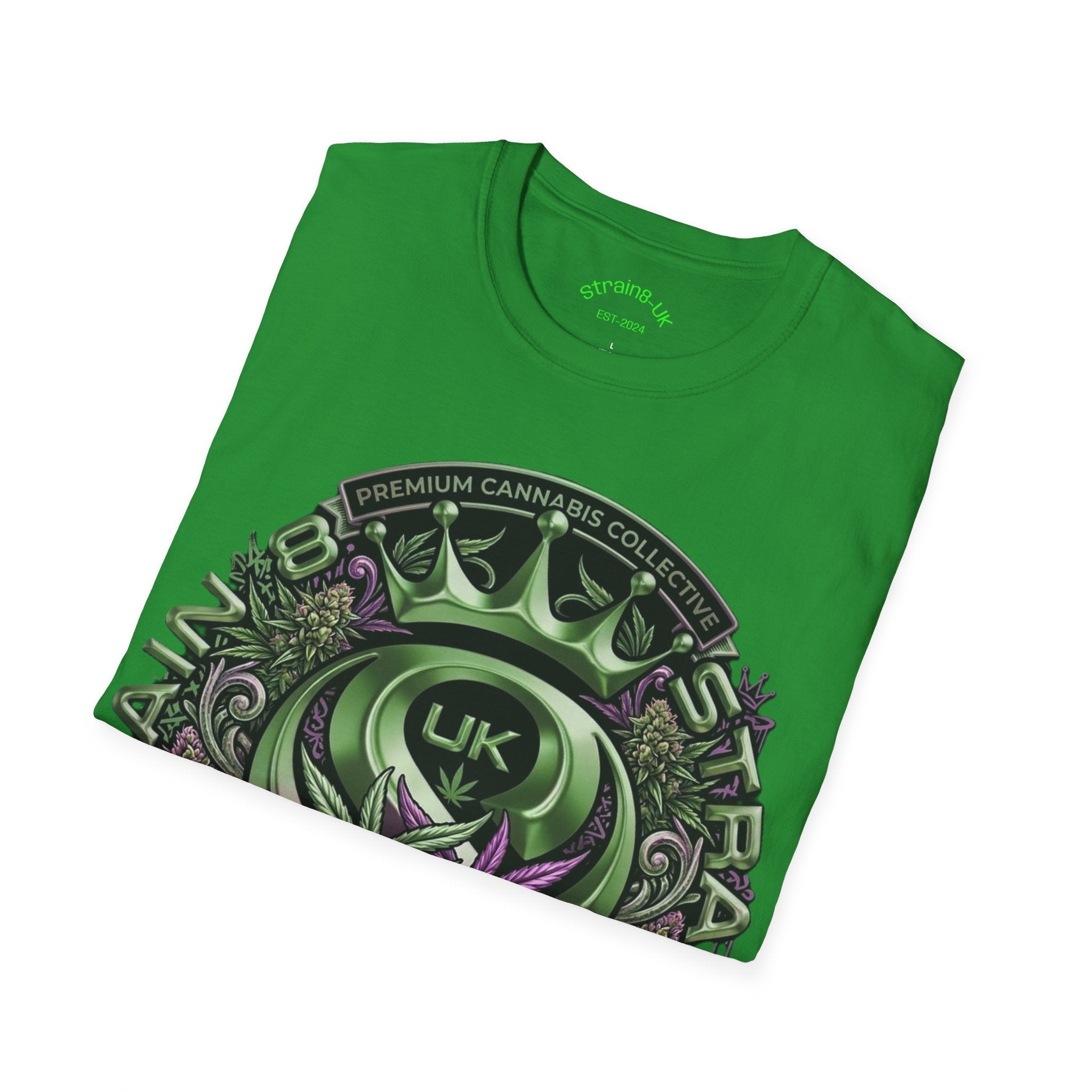 Strain8-UK Cannabis Crown Graffiti T-Shirt — S8-UK Green & Purple Streetwear