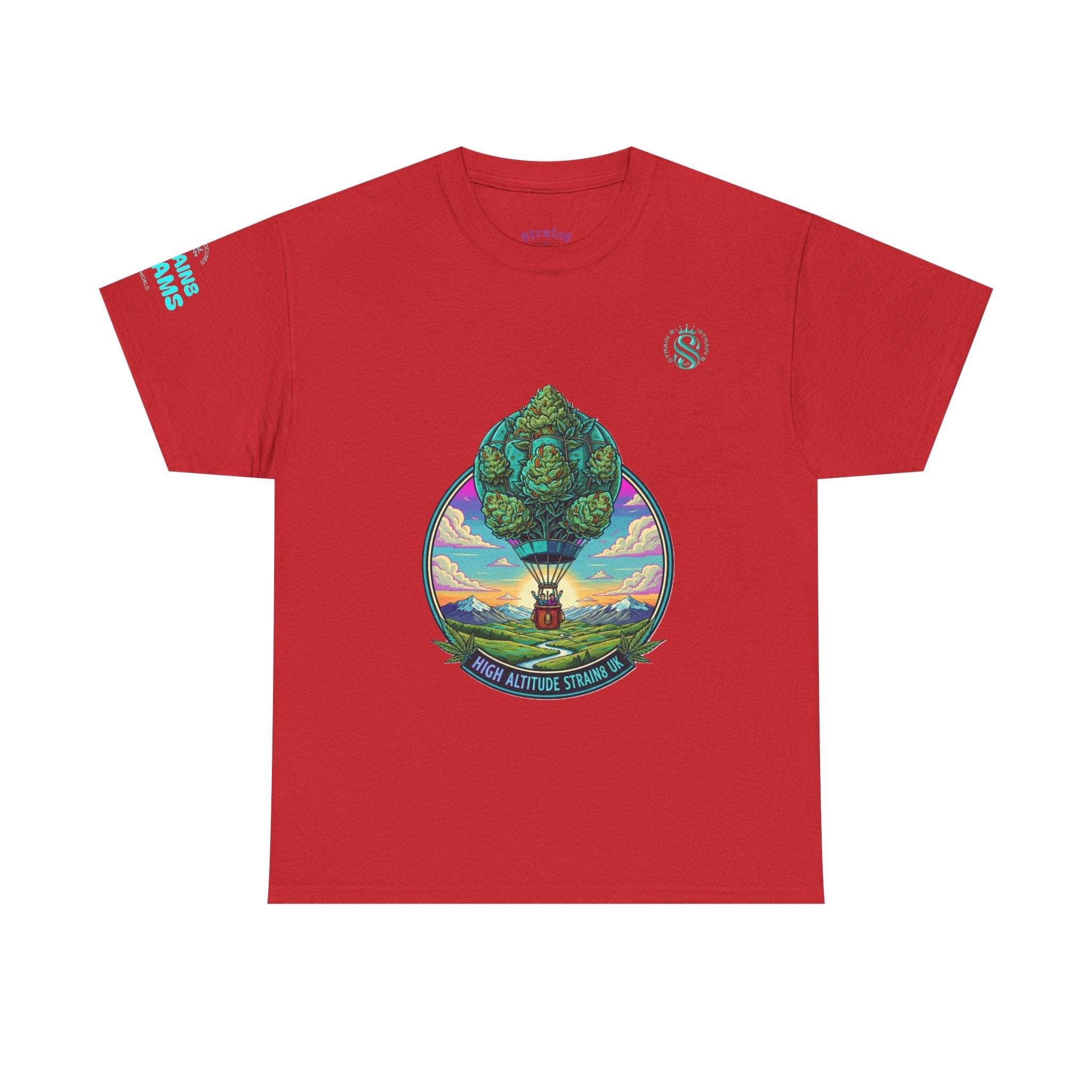 Strain8-UK T-Shirt — "High Altitude Strains" Hot Air Balloon Tree Graphic Tee