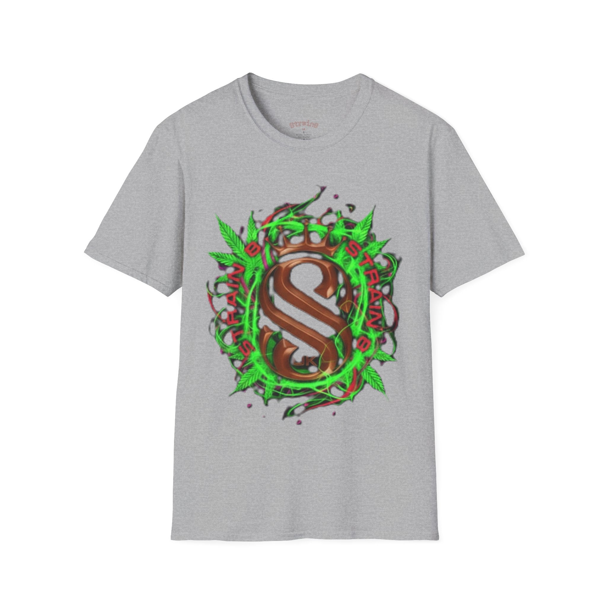 Strain8-UK Chocolate Brown Monogram T‑Shirt — Green Vines Rustic Letter S8 Graphic Tee