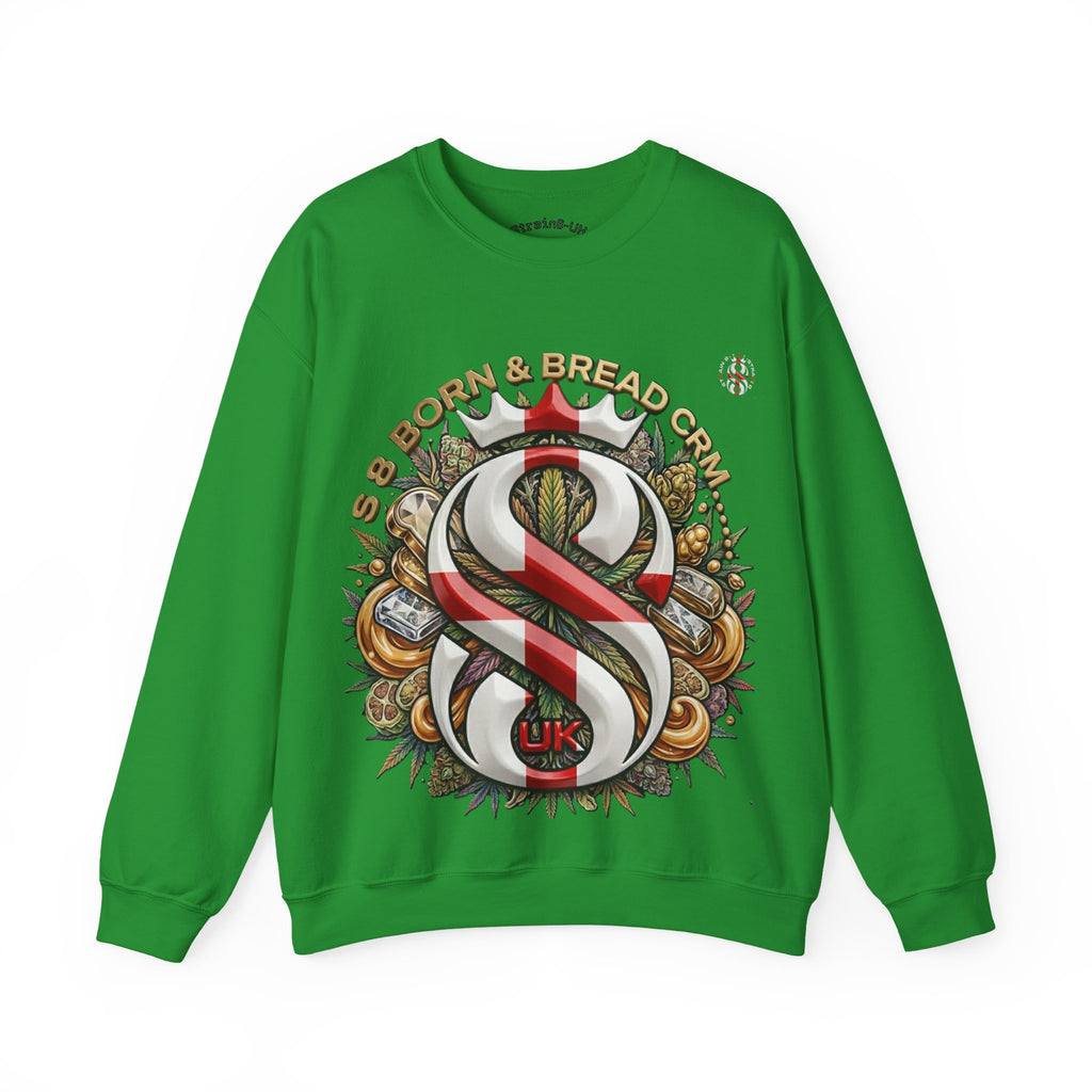 Crewneck Sweatshirt — Celtic S8-UK & Red Ribbon Emblem with ‘Born & Bread Again’ Graphic CRM EDITION