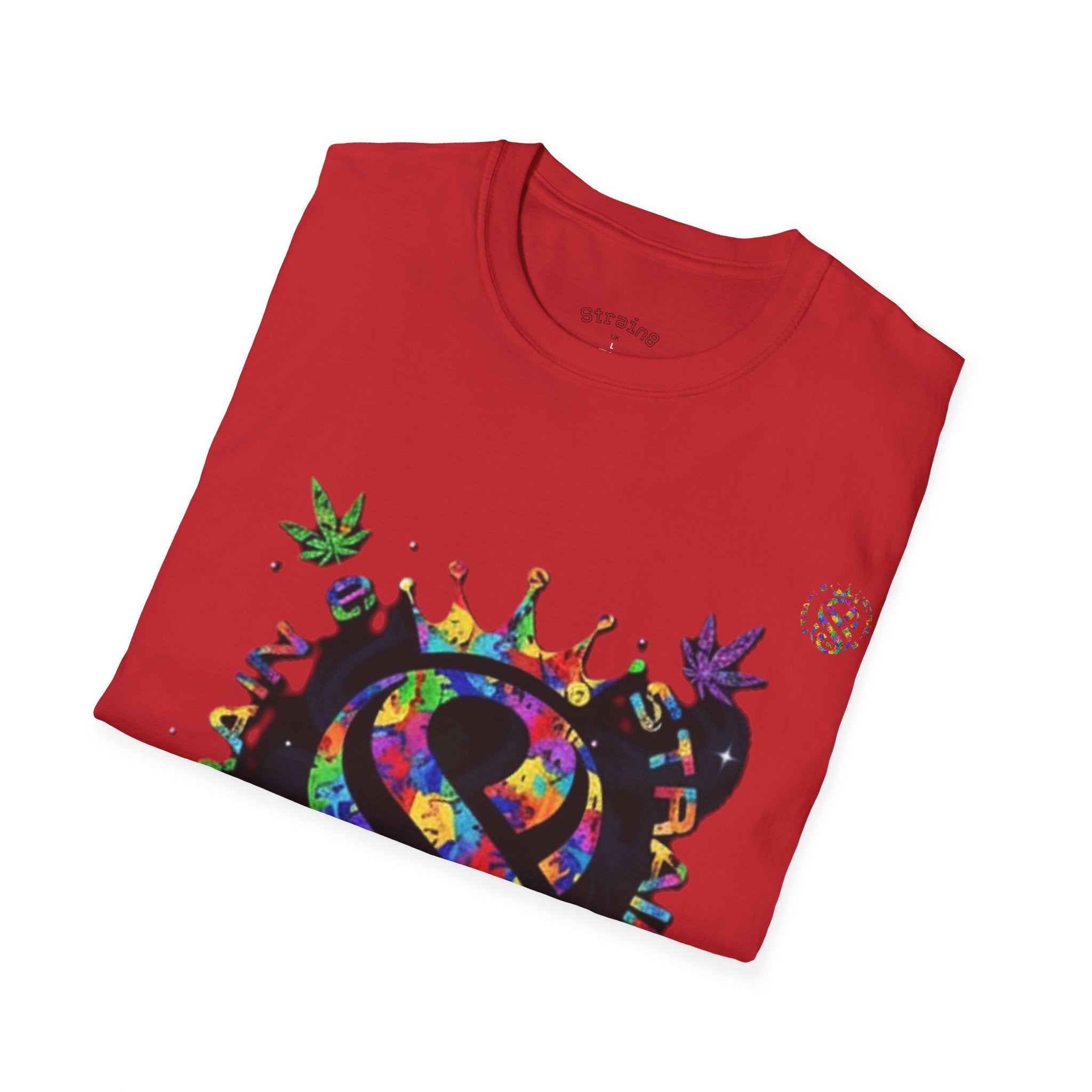 Strain8-UK Psychedelic Crown S8 Logo T-Shirt — Colorful Abstract Graphic Tee