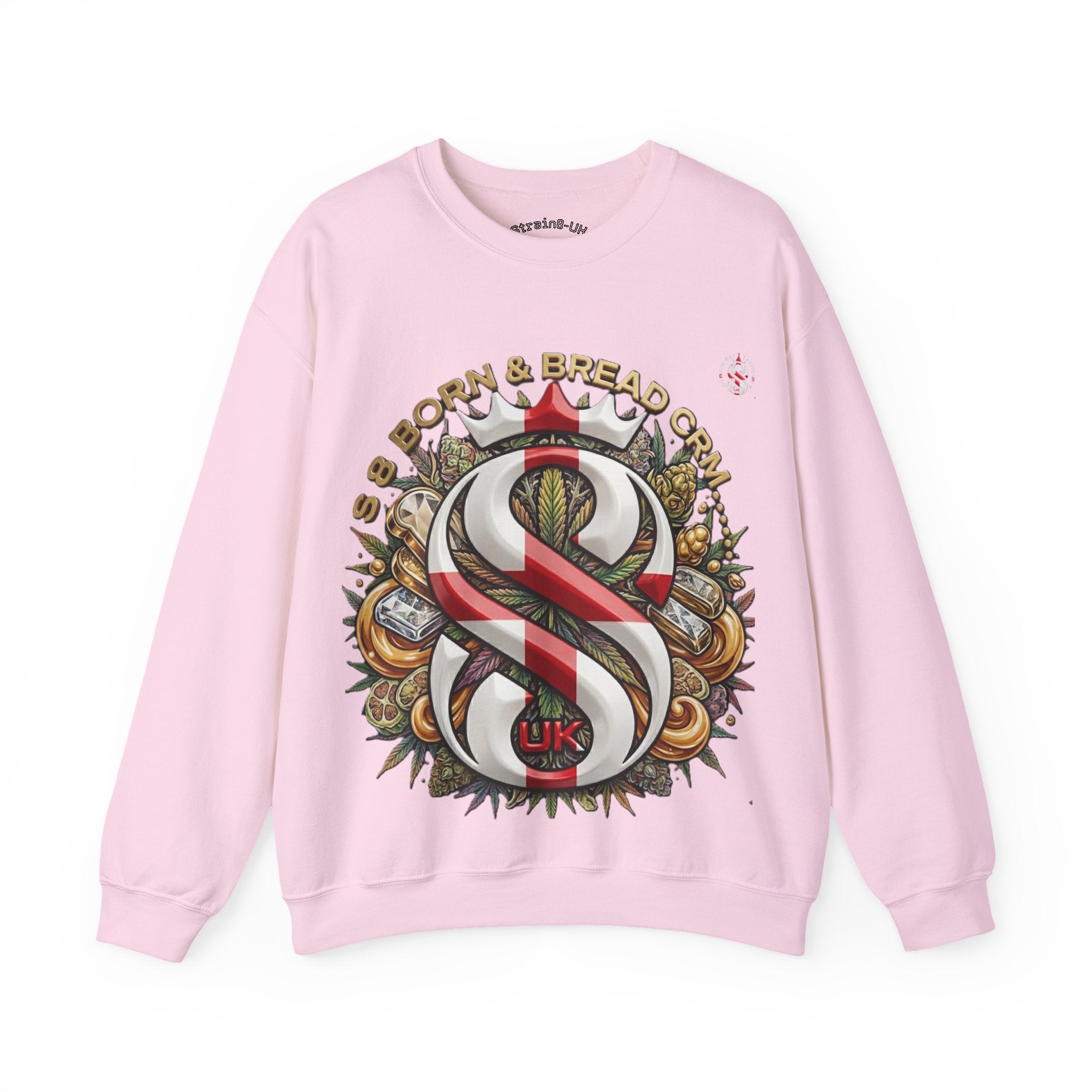 Crewneck Sweatshirt — Celtic S8-UK & Red Ribbon Emblem with ‘Born & Bread Again’ Graphic CRM EDITION