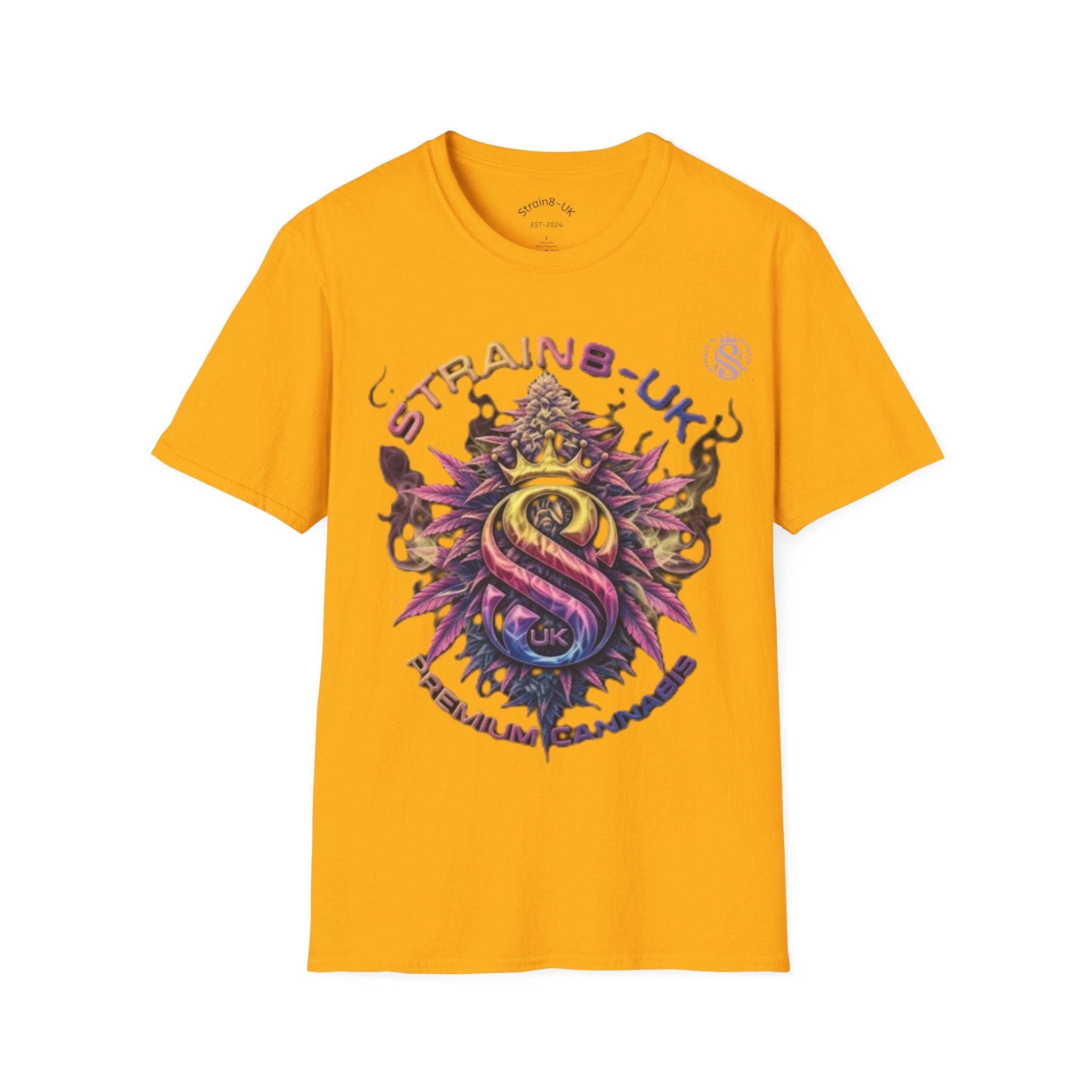 Strain8-UK T‑Shirt — Vibrant Psychedelic Leaf&Logo ‘STRAIN8-UK’ Graphic Tee