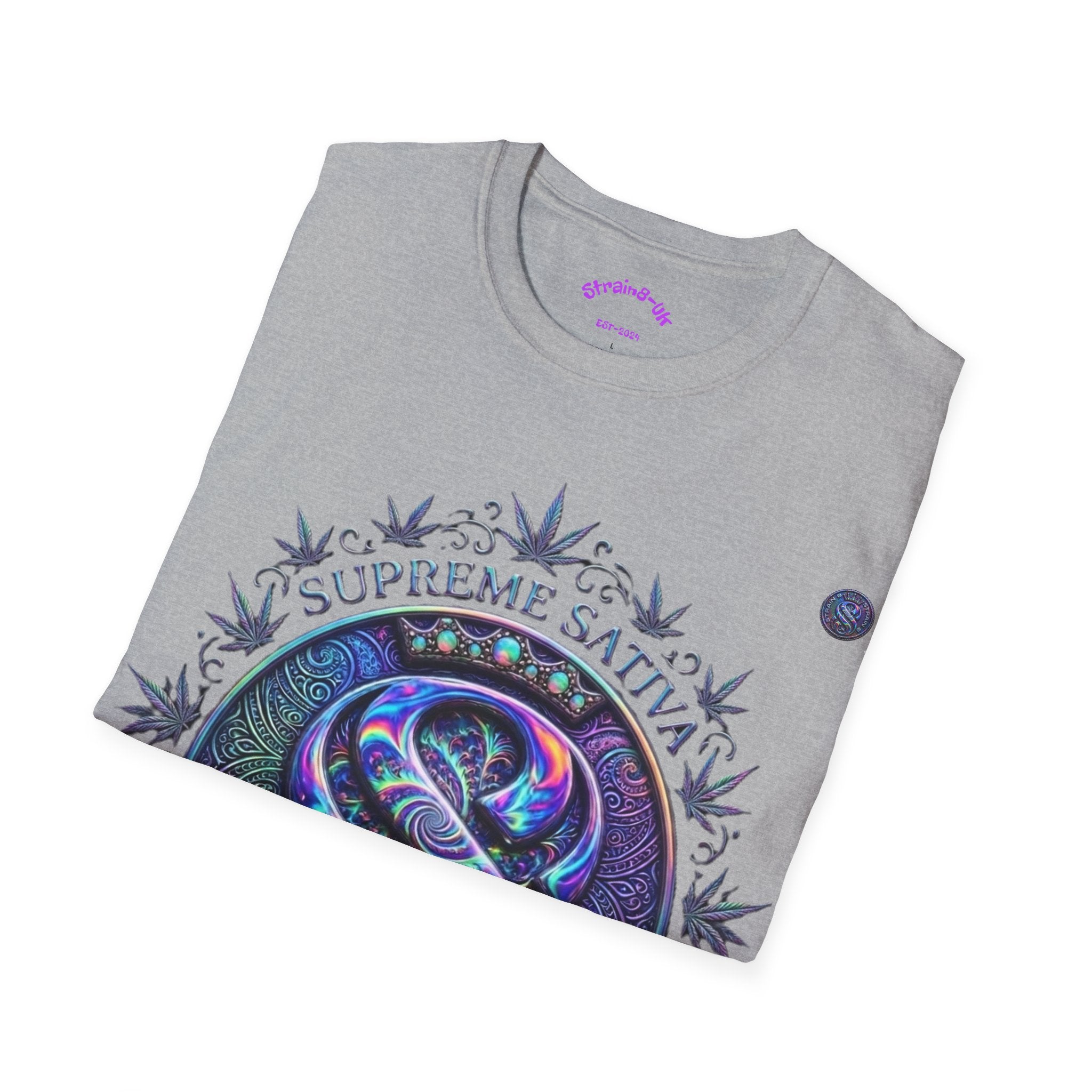 Strain8-UK Supreme Sativa Graphic T‑Shirt — "The Highest Grade" Psychedelic Logo Tee