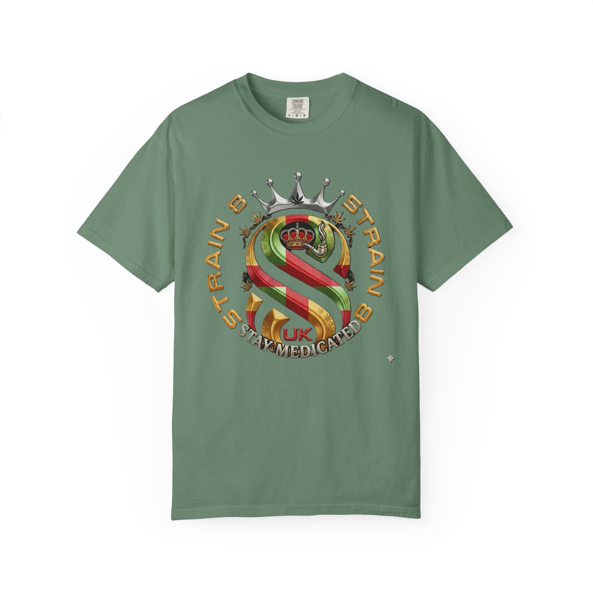 Strain8-UK Crown Logo T-Shirt — St George Cross Mixed With Spanish Flahg-Inspired Graphic Tee