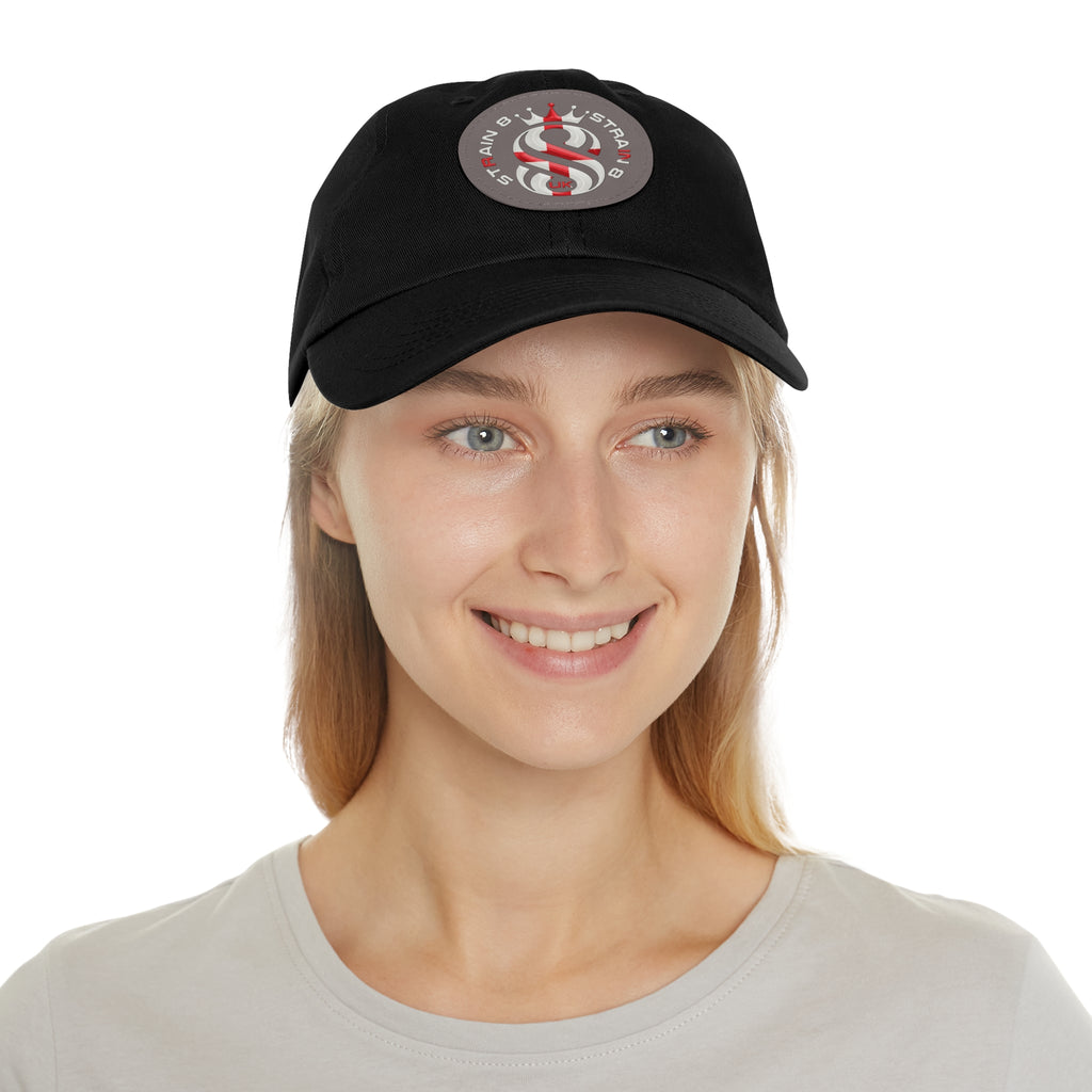 Leather Patch Dad Hat — Round Strain8-UK Cap for Casual Streetwear