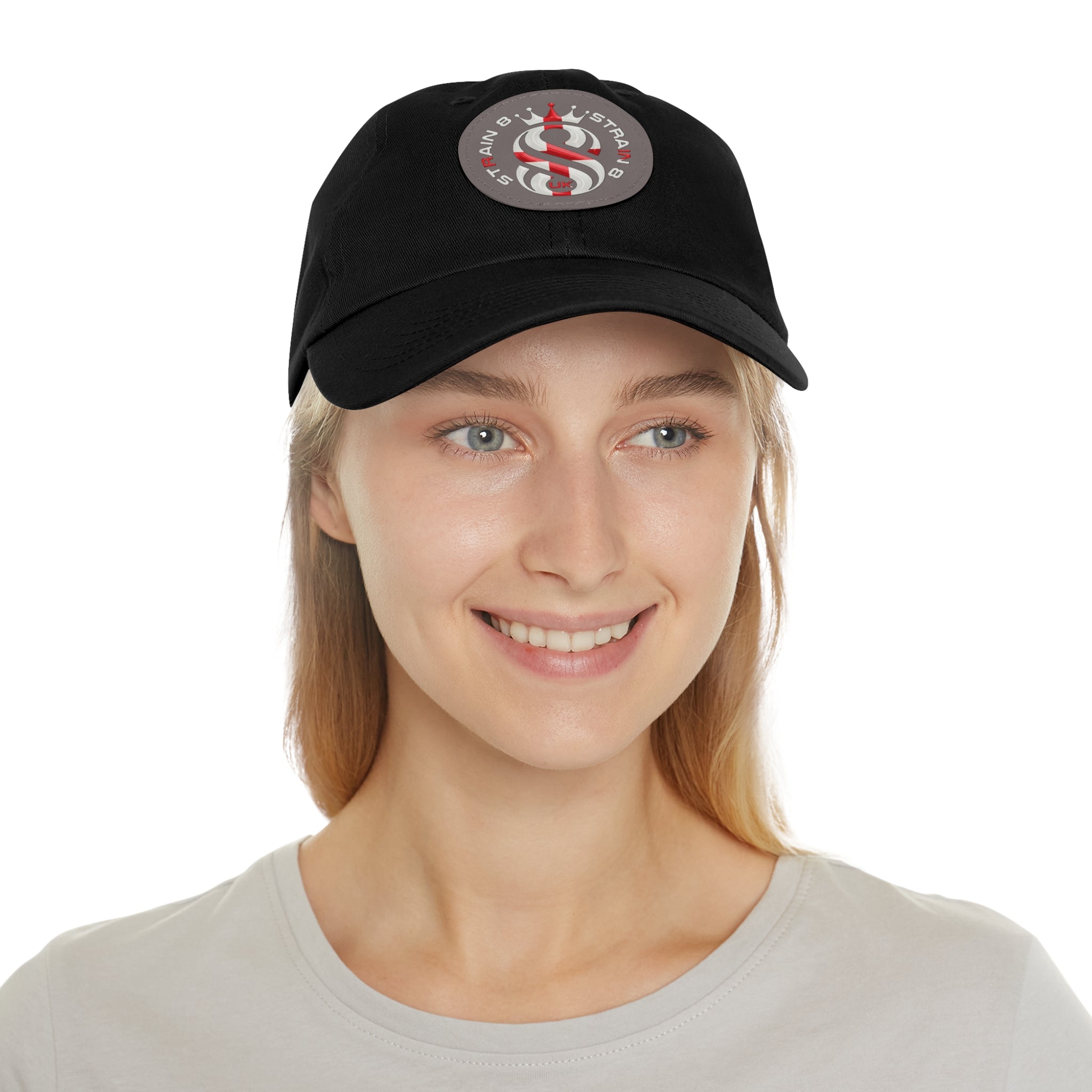 Leather Patch Dad Hat — Round Strain8-UK Cap for Casual Streetwear