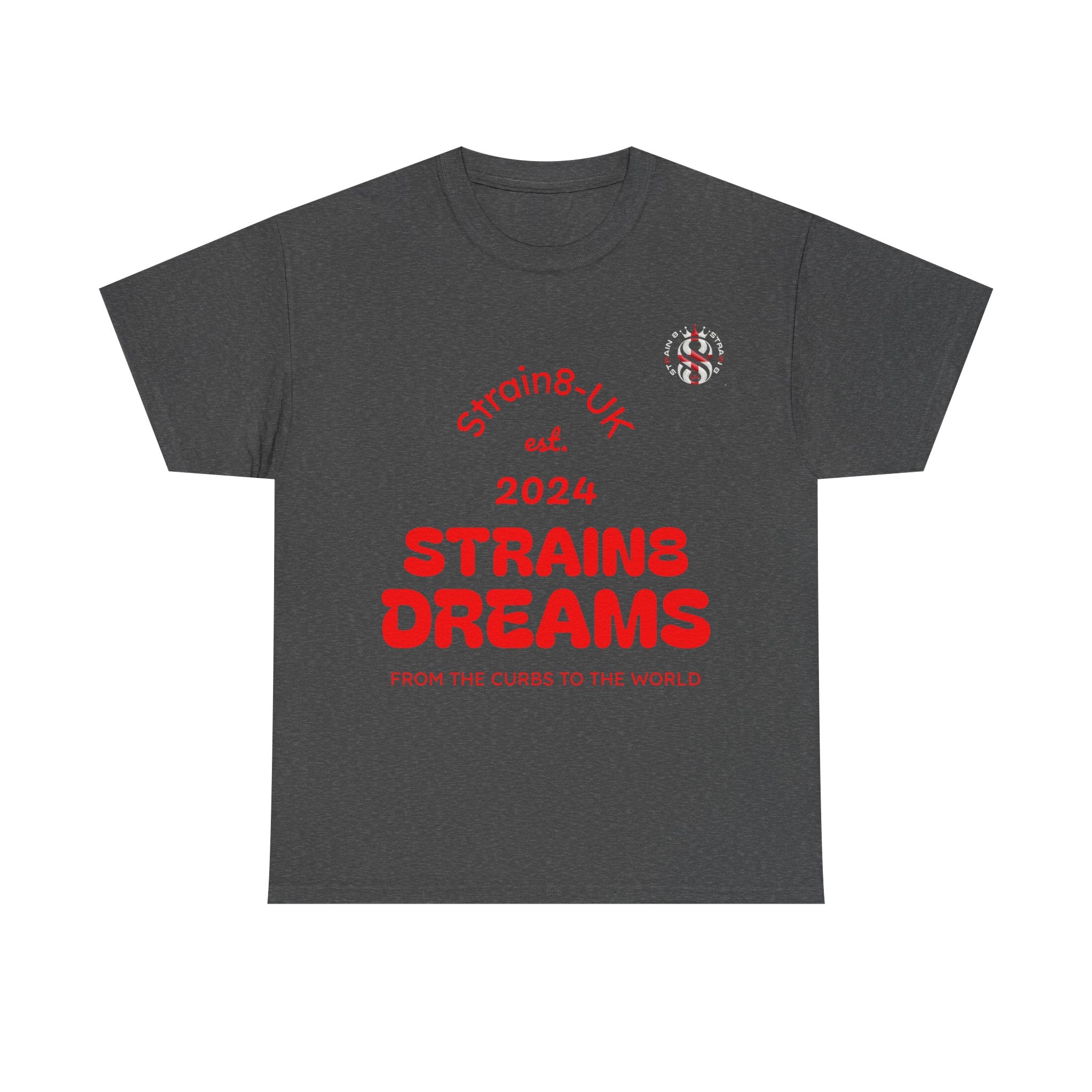 Strain8-UK Dreams 2024 St george cross & spanish flag original logo Tee — Graphic Band Tour Style T‑Shirt