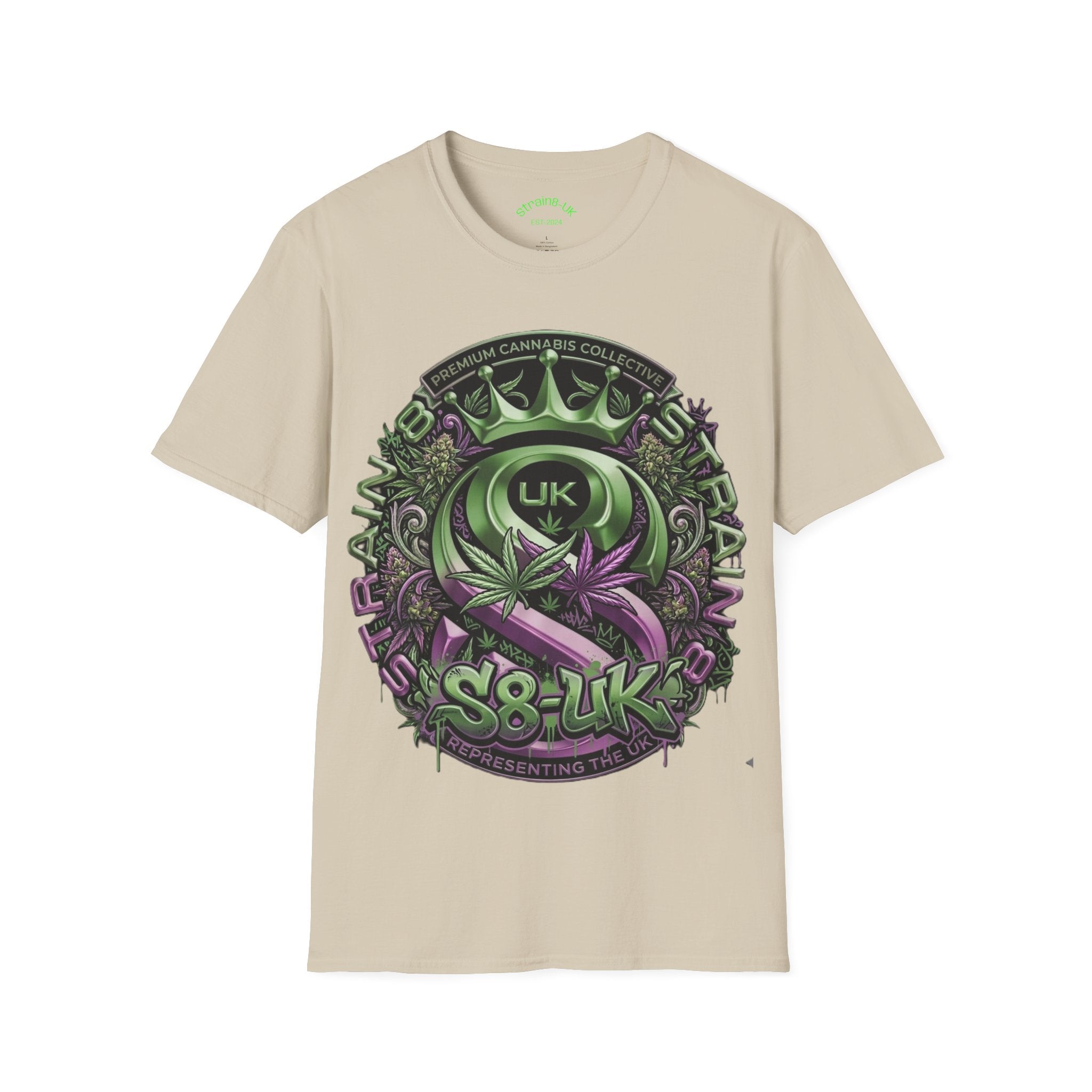 Strain8-UK Cannabis Crown Graffiti T-Shirt — S8-UK Green & Purple Streetwear