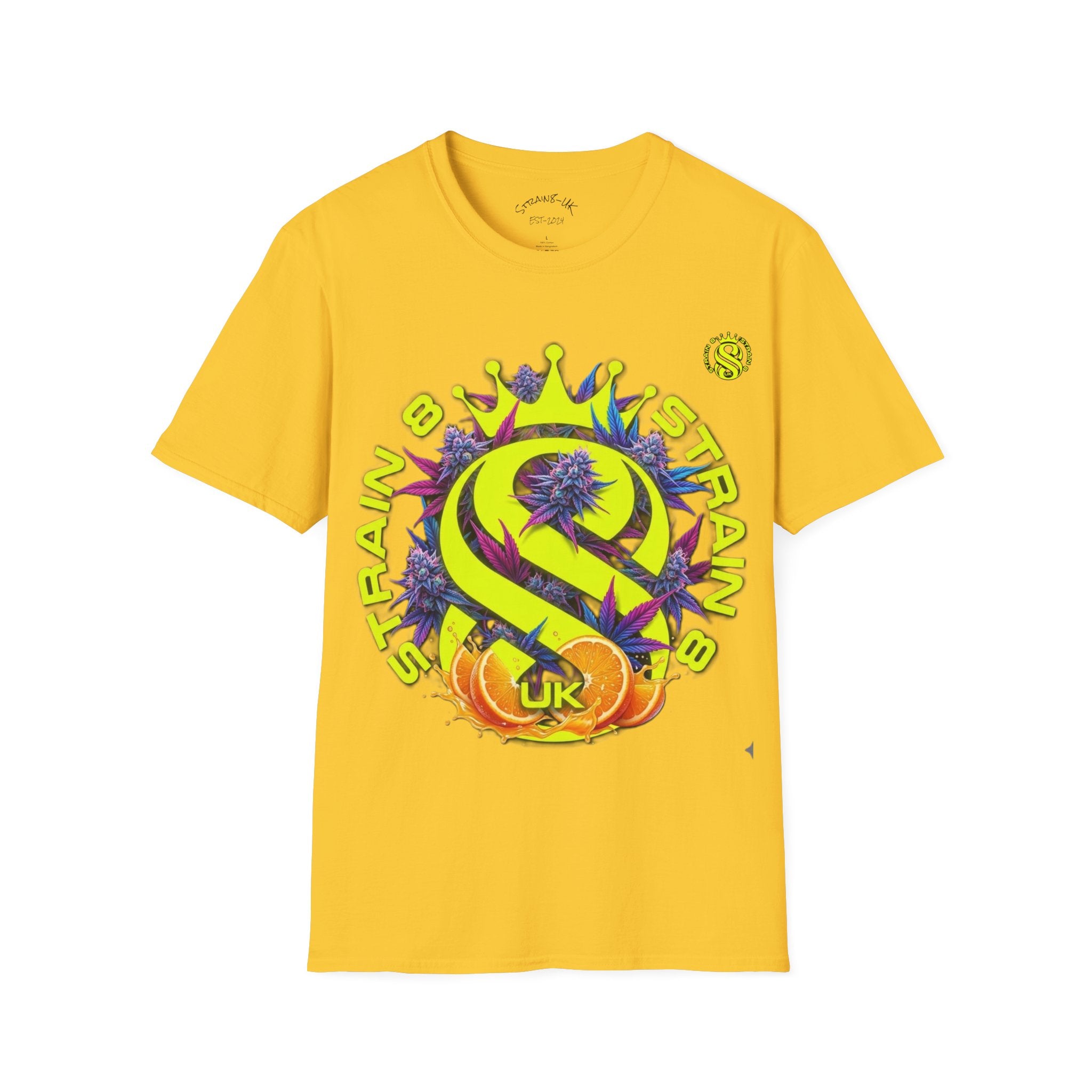 Strain8-UK  T-Shirt — 'Strain8-UK' Crown Cannabis Design with flower T shirt
