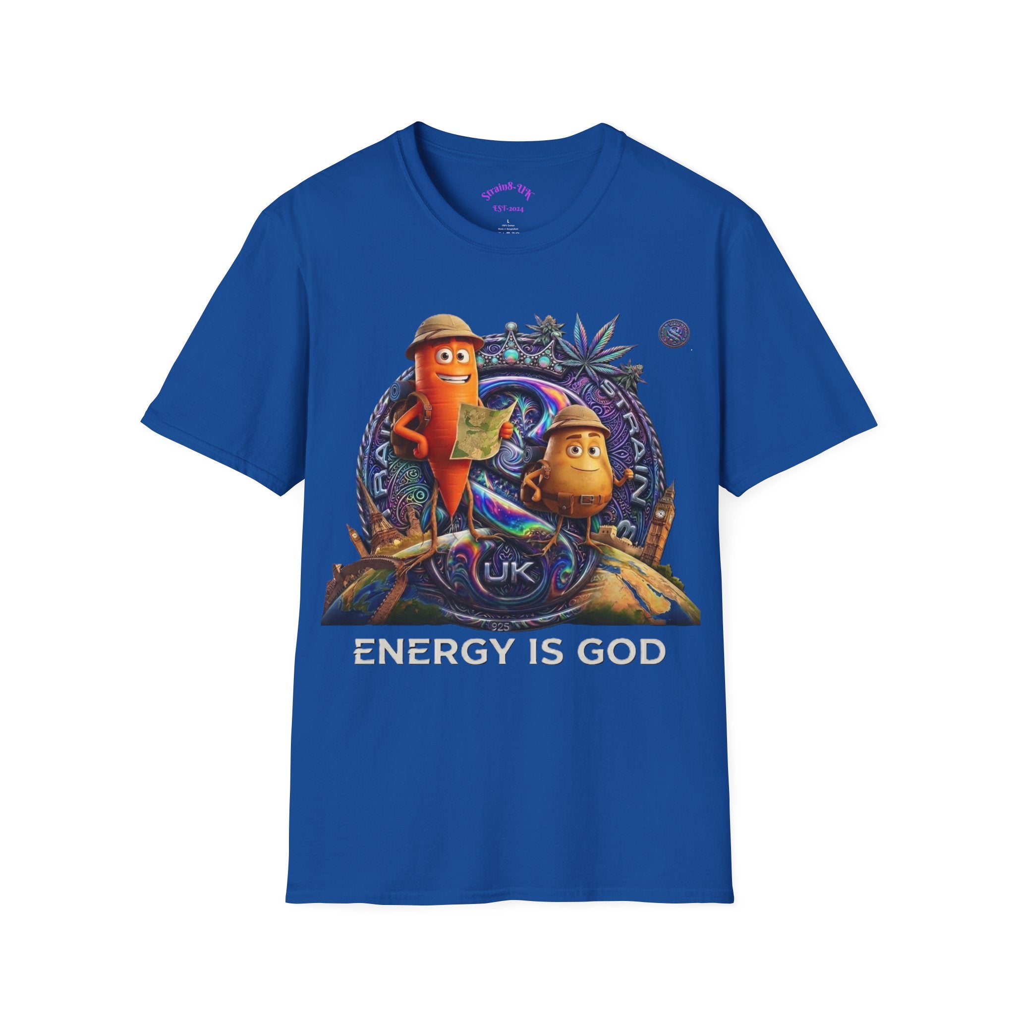 Strain8-UK Ted&Fred Energy Is God T-Shirt — Retro Cartoon Space Energy Design