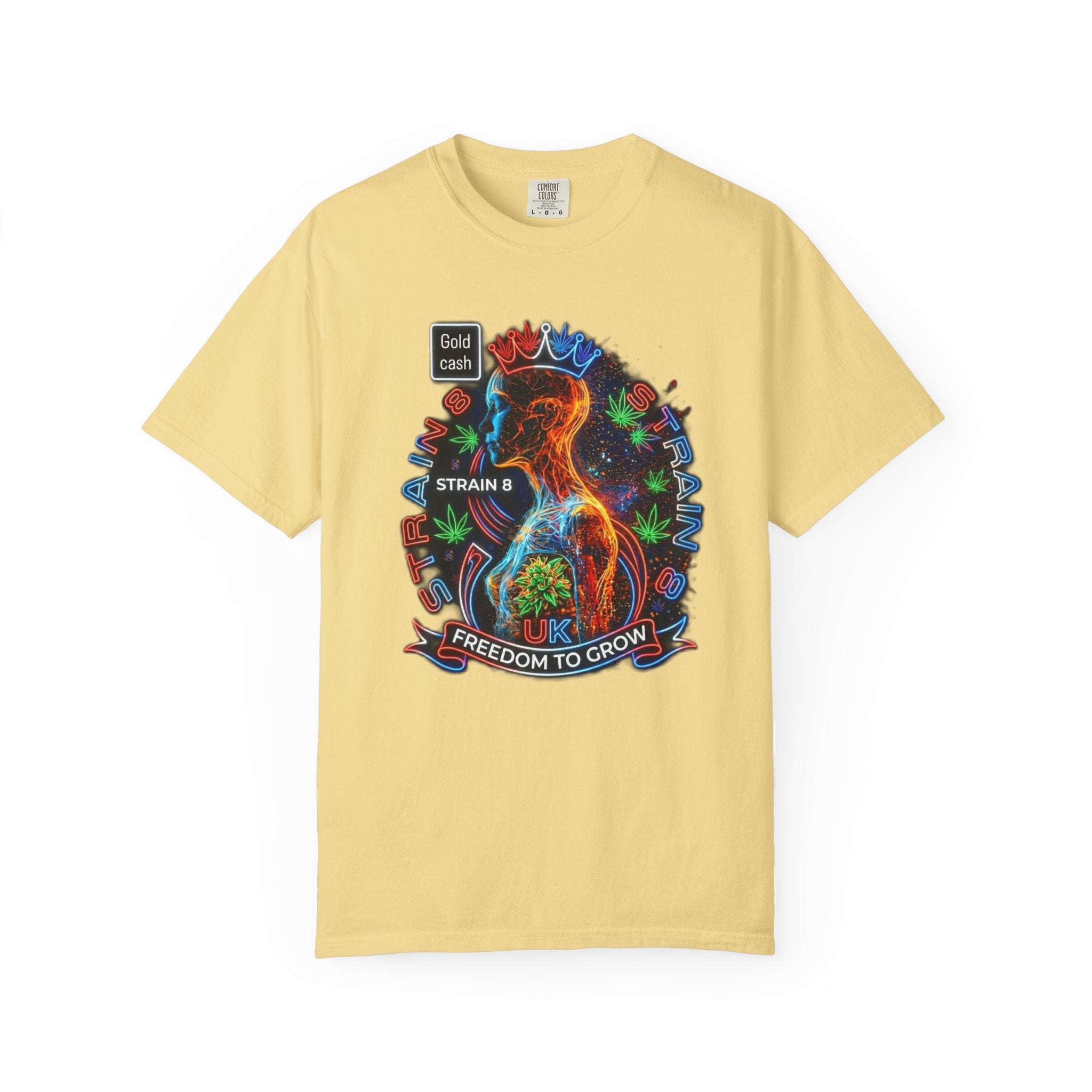 T-Shirt — Psychedelic Crowned Female Energy Glow, Freedom to Grow Graphic Tee (Strain8-UK)