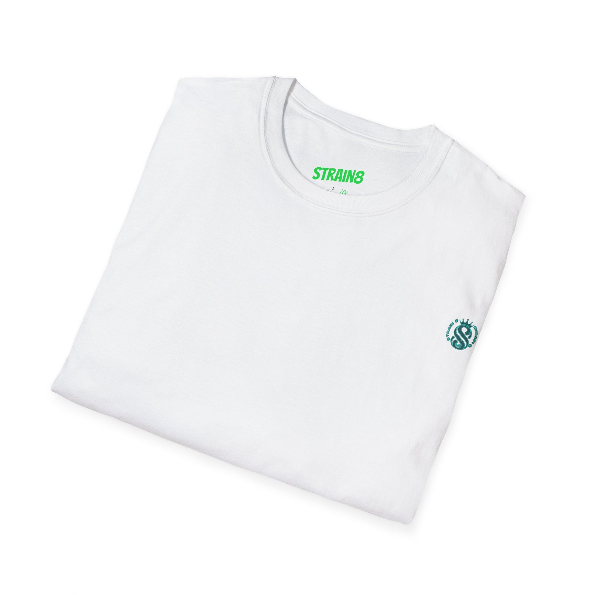 Minimal White T‑Shirt with Small Strain8-UK Chest Emblem — Classic Casual Tee
