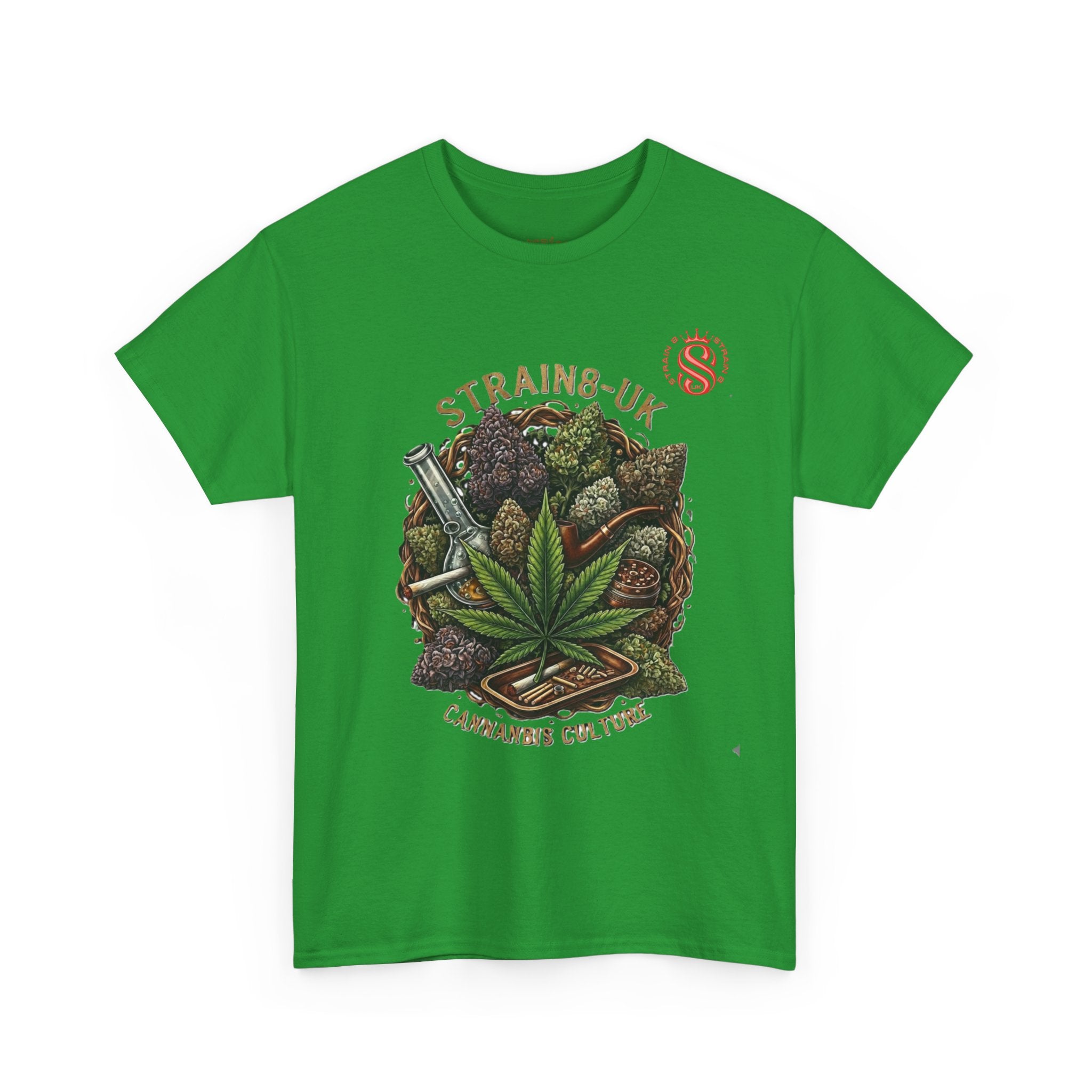 Strain8-UK Cannabis Culture T-Shirt — "Strain8-UK" Vintage Marijuana Leaf Graphic Tee