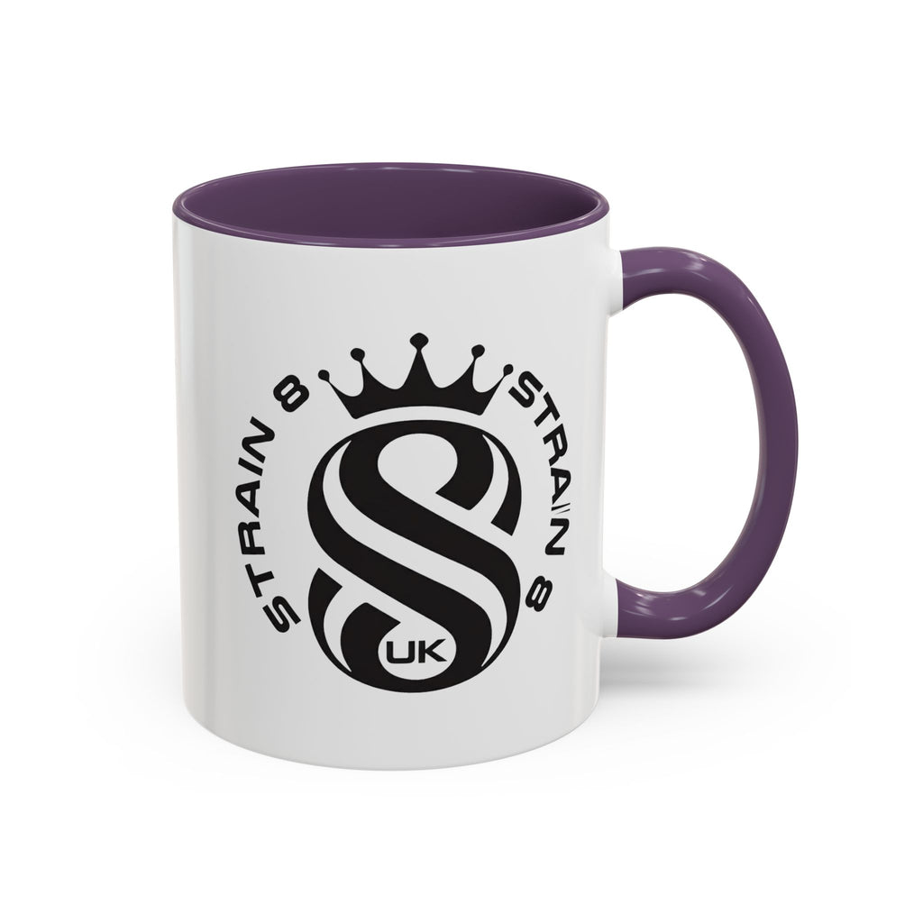 Strain 8 UK Logo Accent Coffee Mug — Crowned S8 Black & White