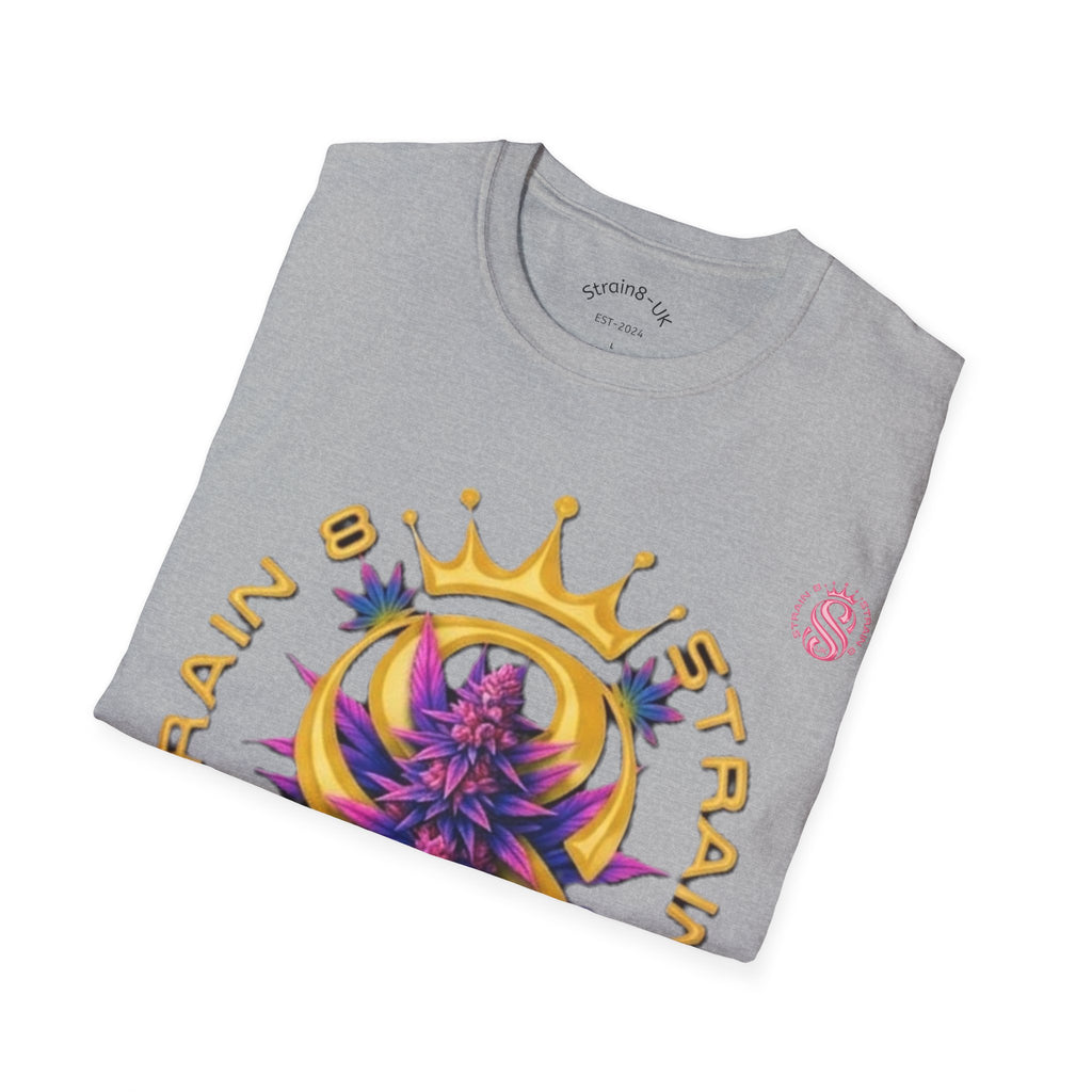 Strain8-UK Crowned Purple Floral & Original Logo T-Shirt — Strain8-UK Graphic Tee