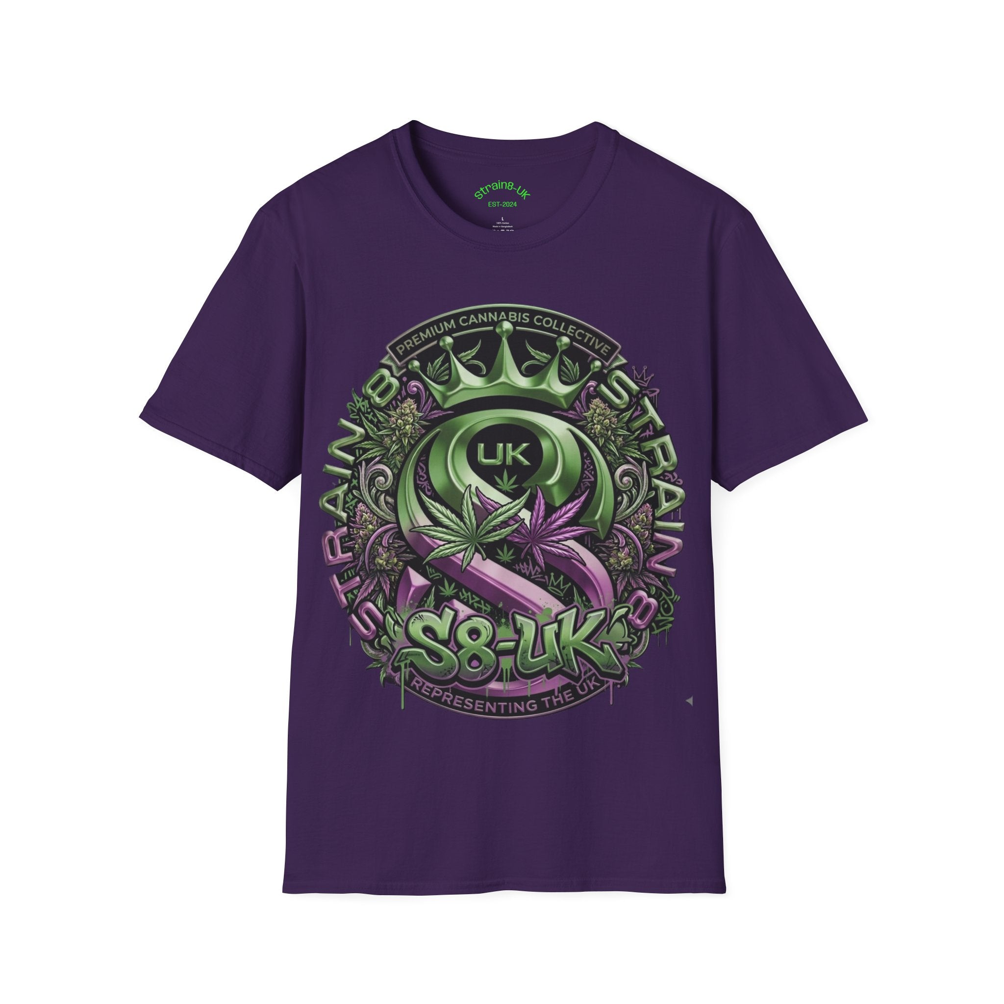 Strain8-UK Cannabis Crown Graffiti T-Shirt — S8-UK Green & Purple Streetwear