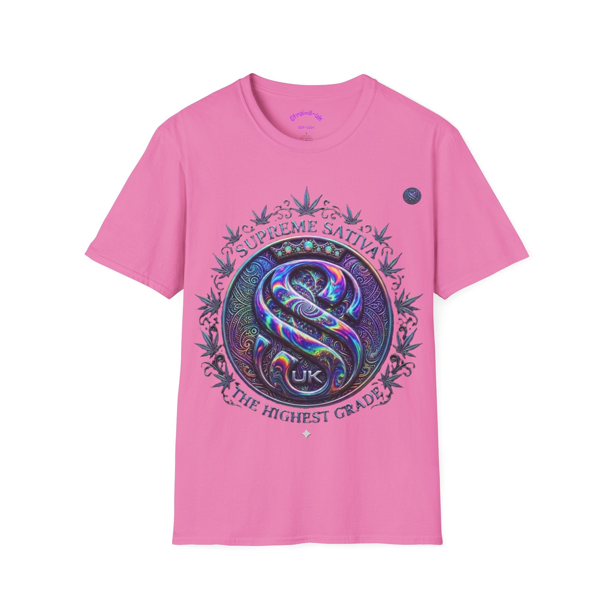 Strain8-UK Supreme Sativa Graphic T‑Shirt — "The Highest Grade" Psychedelic Logo Tee