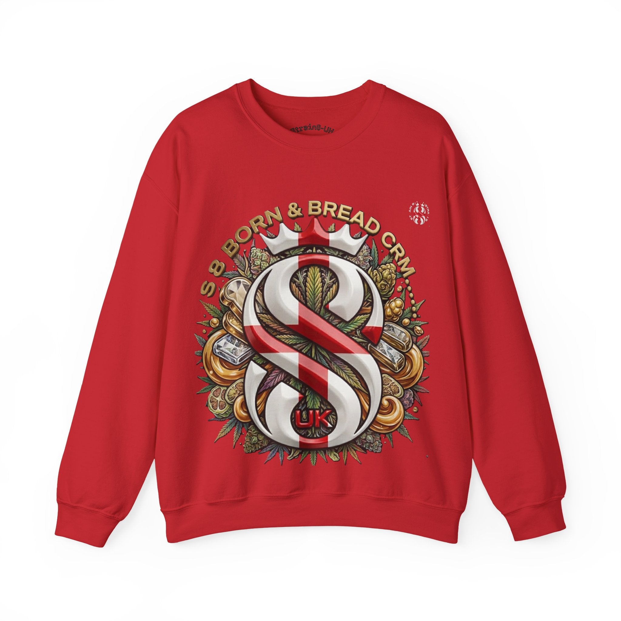 Crewneck Sweatshirt — Celtic S8-UK & Red Ribbon Emblem with ‘Born & Bread Again’ Graphic CRM EDITION