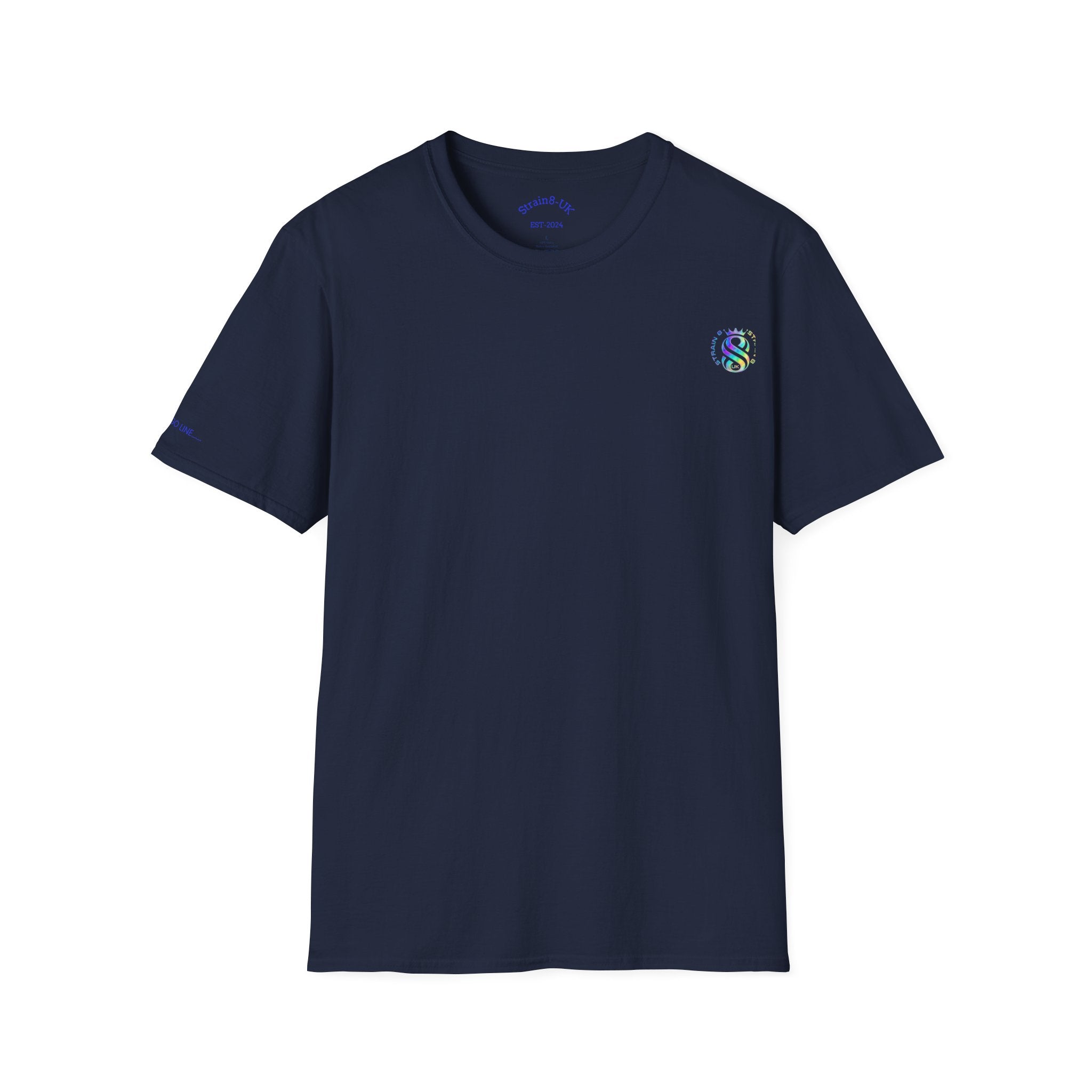 Strain8-UK Logo T-Shirt — Small Embroidered Globe Tee, THE LOGO LINE........